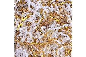Crinkle Cut Paper Shred: The Perfect Filler for Your Gift Baskets (White and Gold)