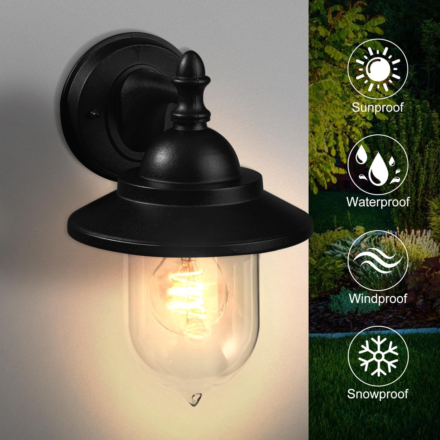 EBION 2 Stück Aussenlampe Wand E27, AußEnlampe AußEnwandleuchten Aluminum Ip44 Wasserdicht, Wandleuchte Vintage Ausenbeleutung Hauswand Schwarz, Garten, Veranda, Terrass, GlüHbirne Nicht Enthalten