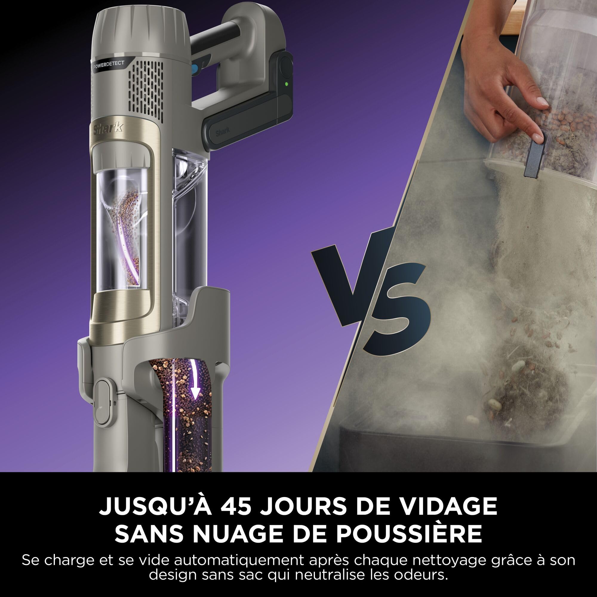 Shark PowerDetect Clean & Empty Akku-Staubsauger mit Absaugstation, bis 70 Min. Laufzeit, kabellos, selbstentleerend, für Tierhaare, Allergiker, Teppich und Hartböden, mit LED-Licht, IP3225EUT