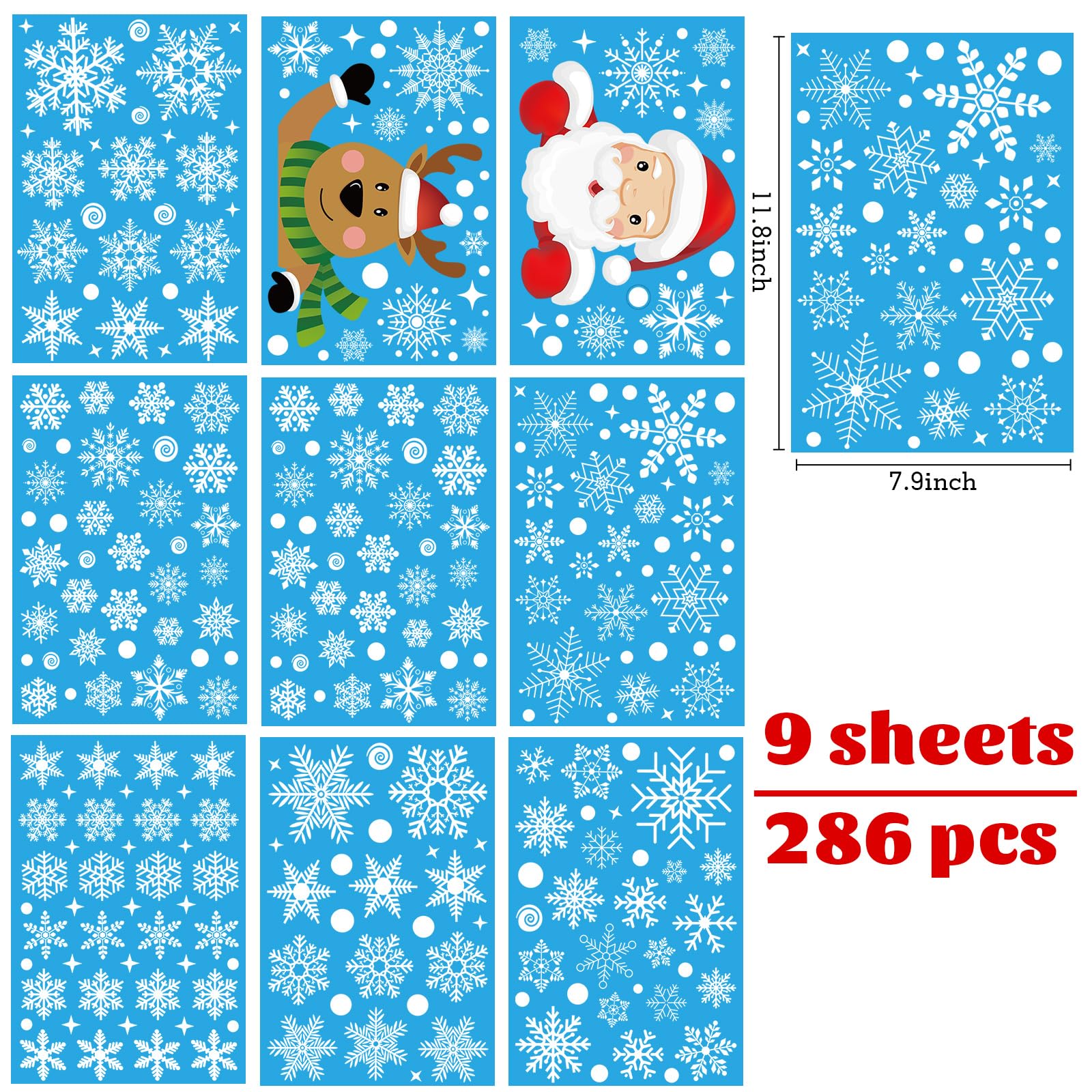 321pcs Christmas Window Decals - 9 Sheets Of Snowflakes, Winter & Holiday Designs For Glass Windows - View #2