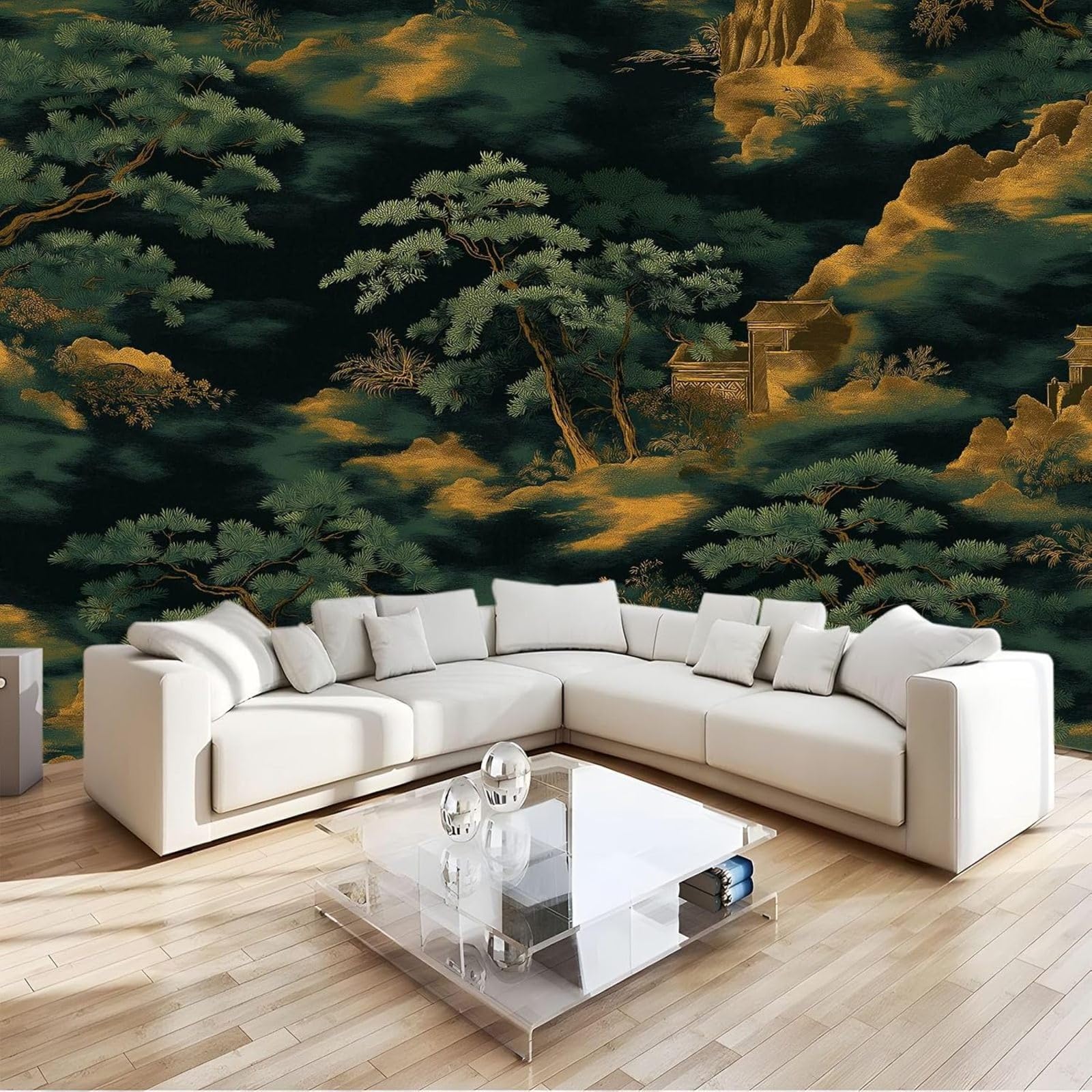 hgjdjhnf Photo Wallpaper Chinese Landscape and Figures, for Living Room or Bedroom, Art Wallpaper, wall Decoration, Green, 400cm x 280cm