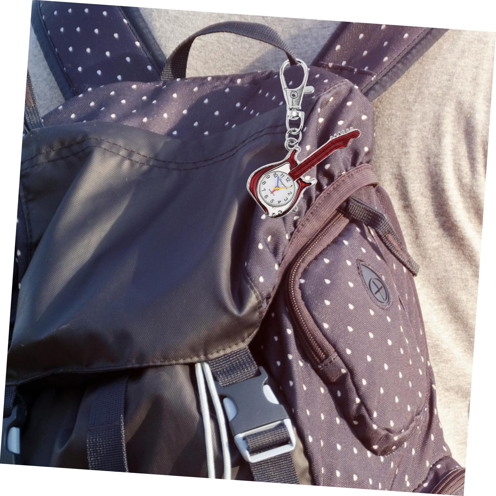 Reloj Llavero Forma de Guitarra para Niños, Reloj de Bolsillo de Cuarzo, Compacto y Portátil, Accesorio Lindo para Decoración de Mochila o Bolso