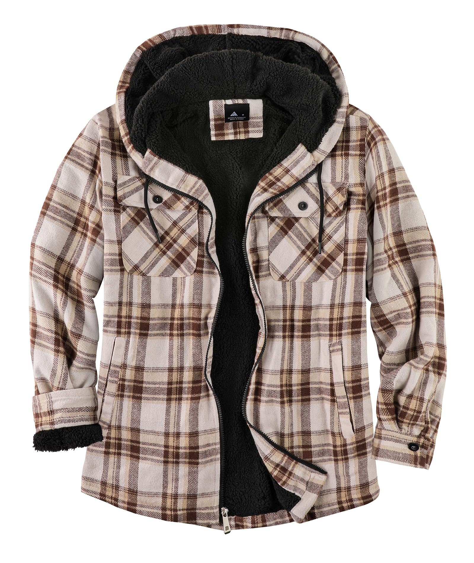 JACKETOWN Herren Fleecejacke Flanell Hemdjacke mit Kapuze Übergangsjacke Warm Gefüttert Kariertes Holzfällerhemd Winterjacke mit Taschen Casual Outdoor Mantel für Herbst Winte