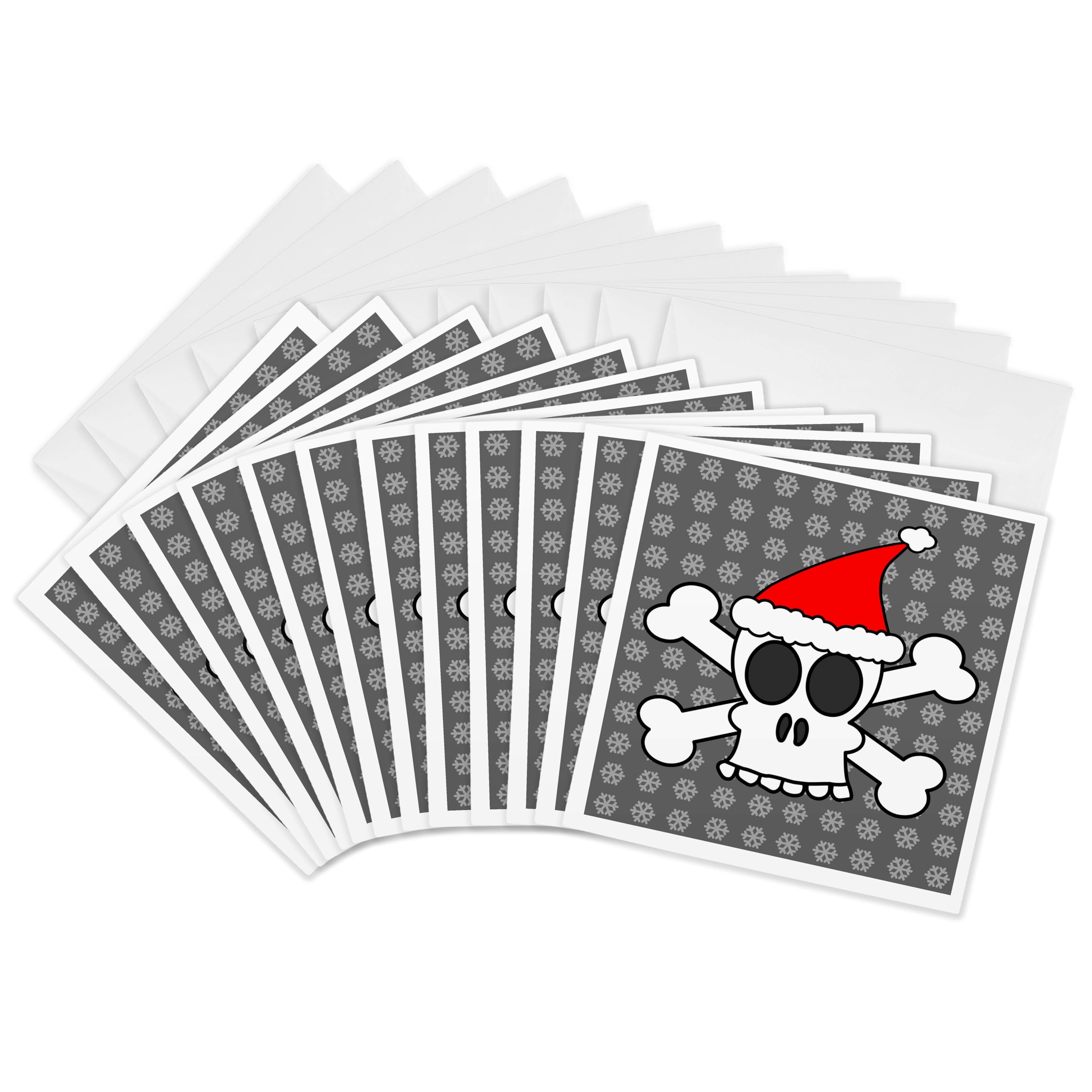 3Drose Skull and Crossbones Red Santa Hat Gray Snowflakes - Greeting Cards, 6 by 6-inches, Set of 12 (gc_6362_2)