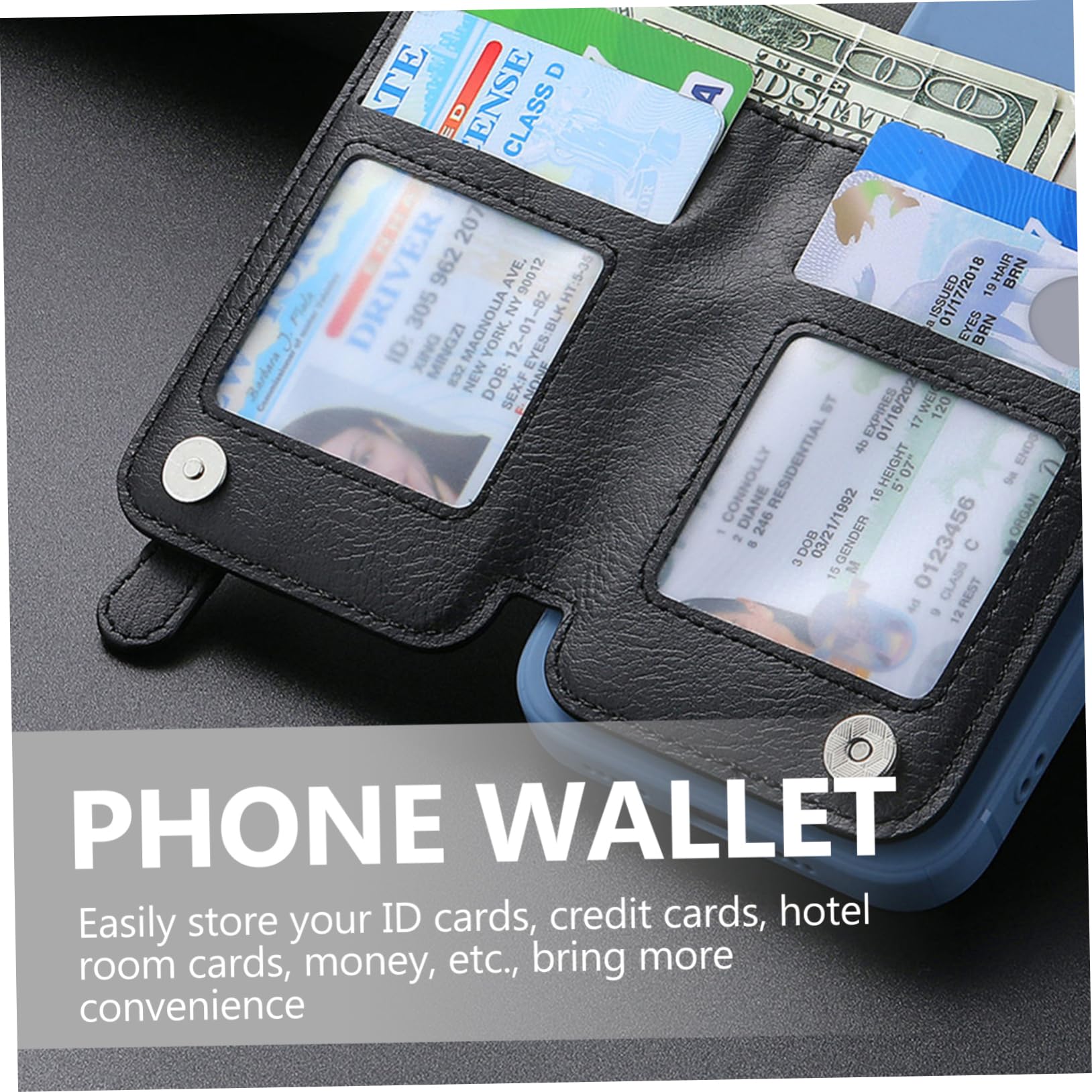 Housoutil wallet clip cell phone zipper pu card card wallet backpack back sticker card cover after cell phone cards purse intelligent card box phone back card holder