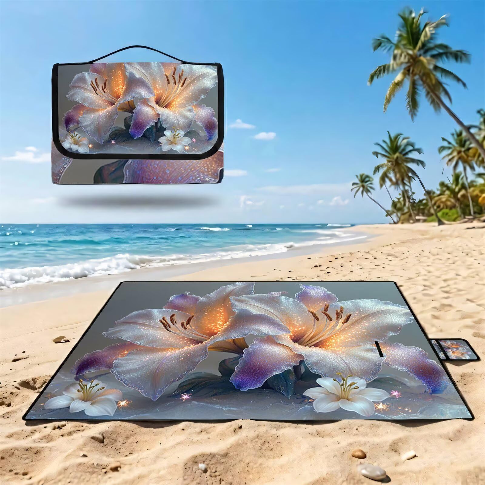 Grande Coperta de Picnic 200x300 cm, giglio Manta Picnic Impermeable Anti-Sabbia Manta de Playa Pieghevole, Outdoor Picnic Blanket per Spiaggia, Camping, Giardino, Trekking - FZ-161