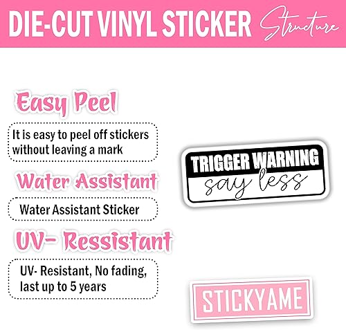 Miniatura 3 de Calcomanías de advertencia de disparador, diga menos, calcomanías troqueladas para asistente de agua, para laptop, teléfono, botella de agua,