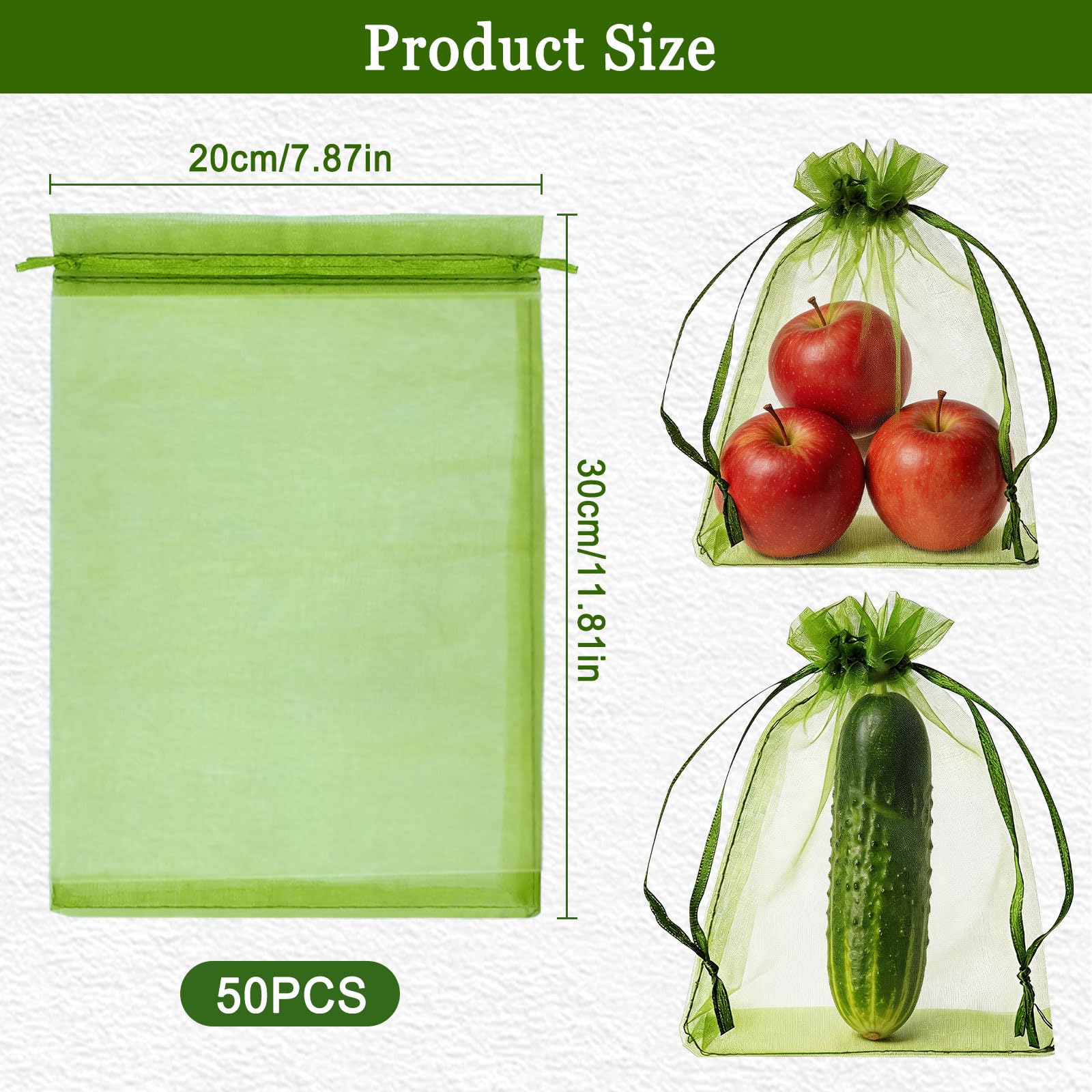 Sachets Protection Fruits 50 Pièces, Sac Protection Raisin Anti-Pucerons Oiseaux Guêpes 20x30 cm Vert