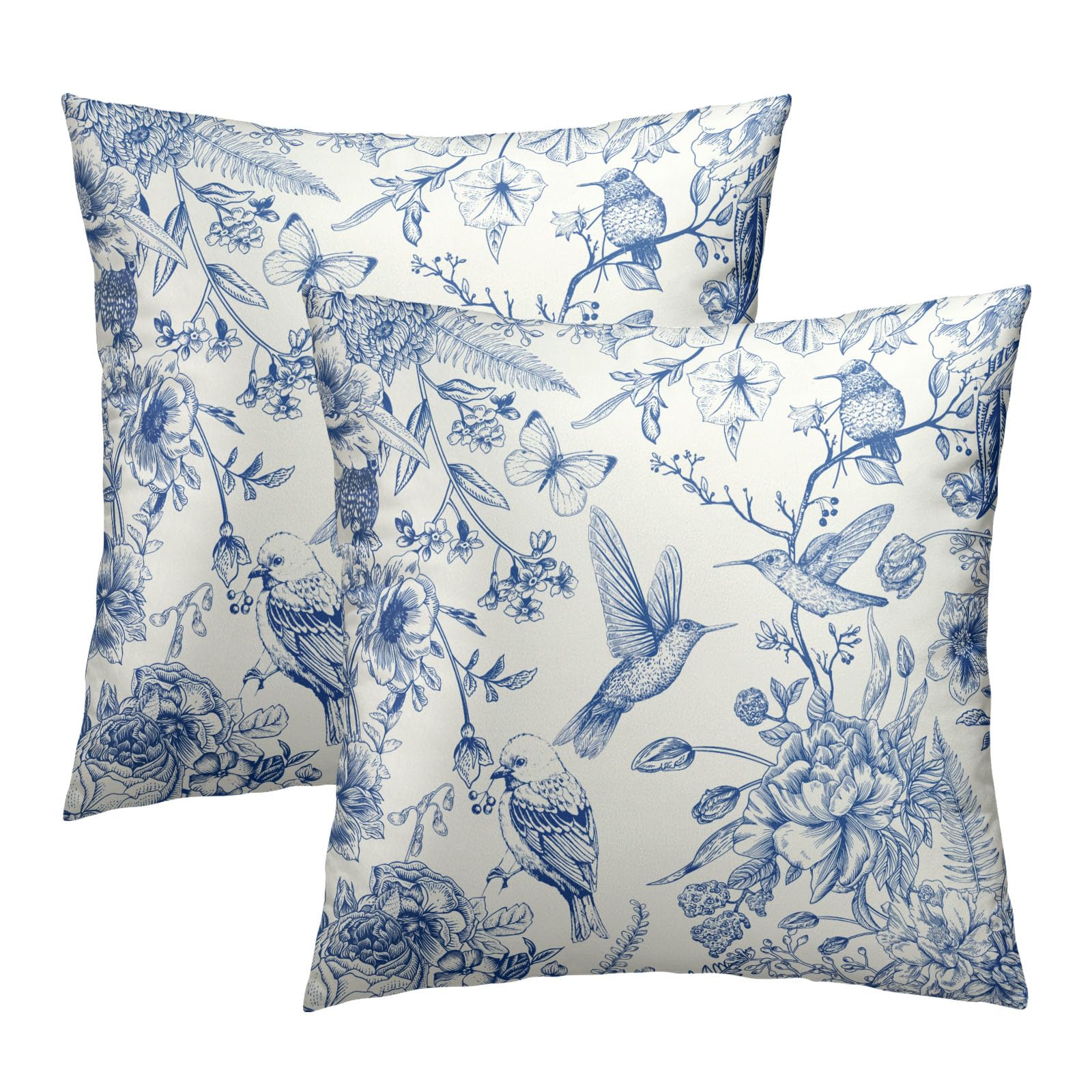 Chinoiserie Floral Throw Pillow Covers 18x18 in Asian Navy Bird Flowers Square Cushion Cover Oriental Decorative Cushion Cases Home Decor for Farmhouse Sofa Couch Bed Car