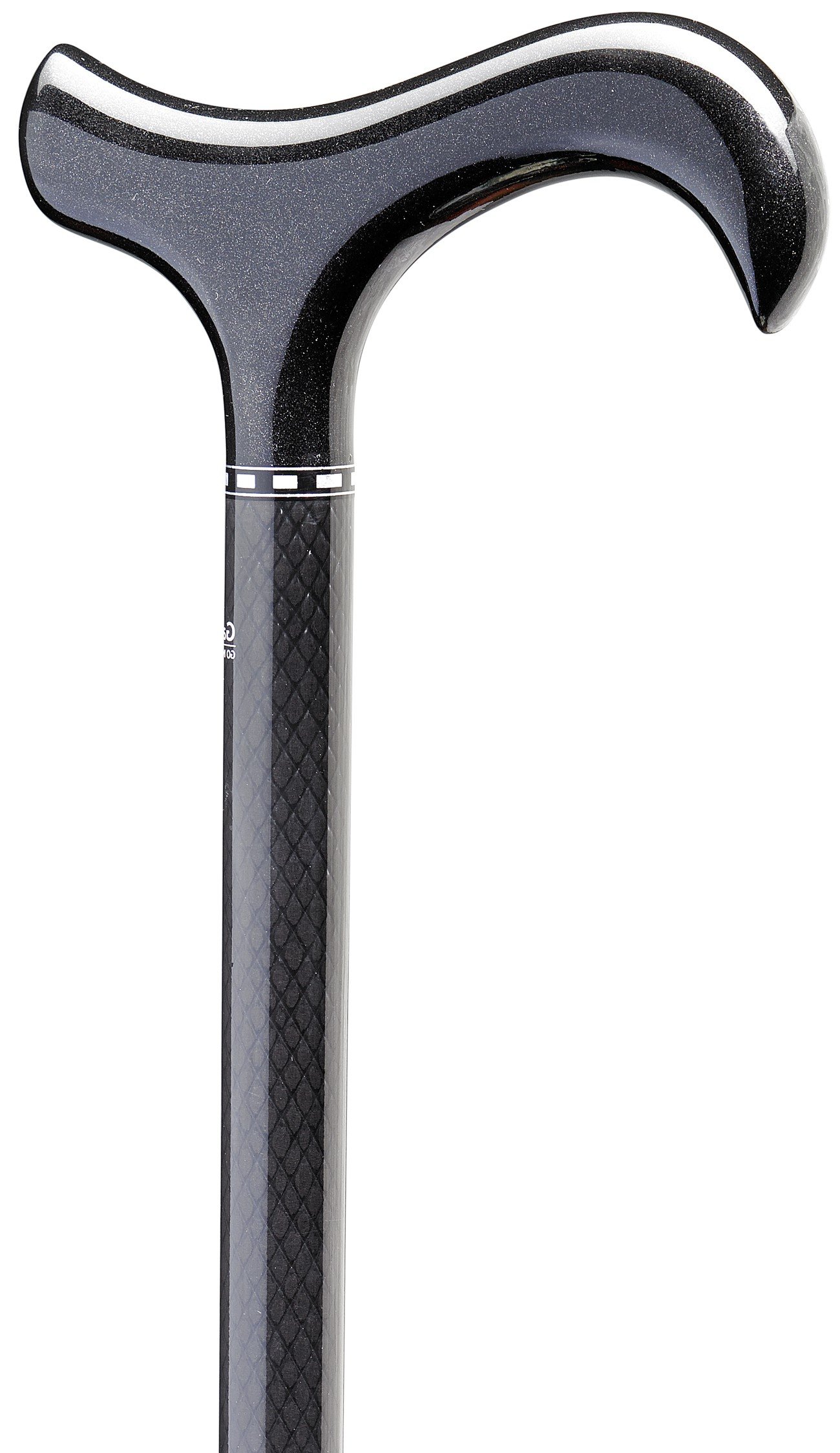 Gehstock Carbon-Derby KARO BLACK, bequemer Derbygriff aus Carbon, schwarz, aufgesetzt auf einen Stock aus leichtem Carbon, schwarz kariert, höhenverstellbar inklusiv schlankem Gummipuffer.