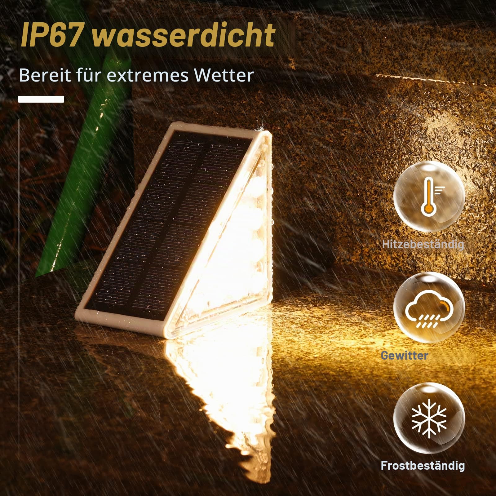 NIORSUN Solarlampen für Außen, 6 Stück Warmweiß Treppenbeleuchtung Außen Wasserdichte IP67 mit automatischer Ein-/Ausschaltung, Solarleuchten für Stufen, Treppen, Garten, Terrasse, Gehweg