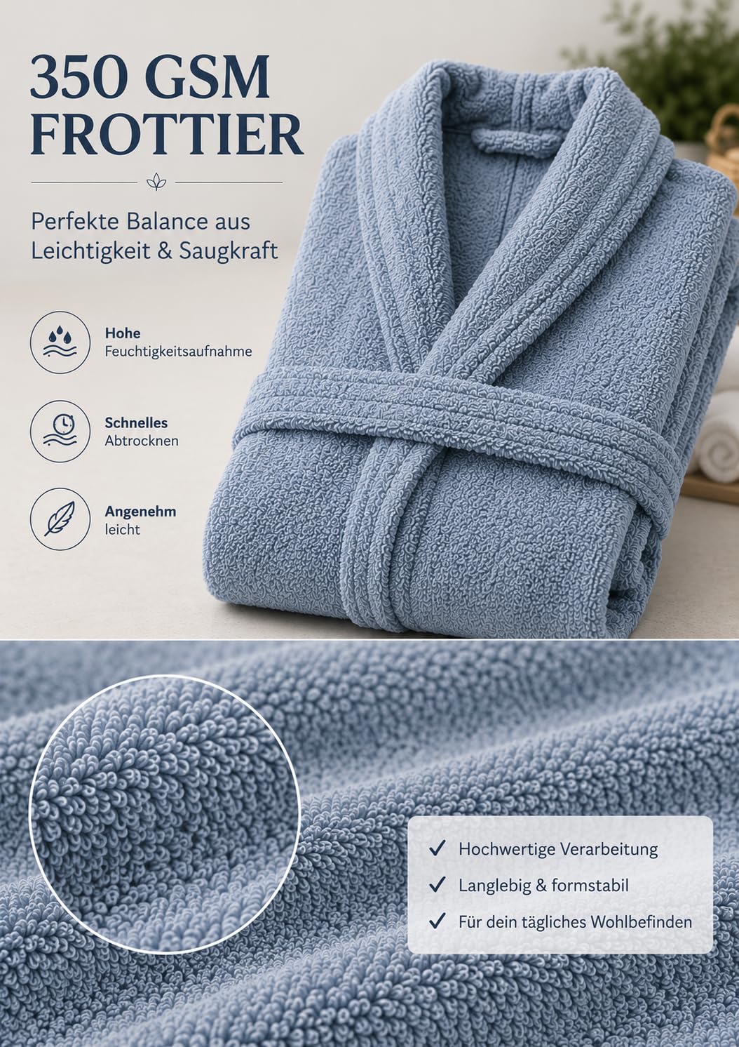 ELY PARKER Accappatoio da uomo in spugna con collo sciallato in cotone