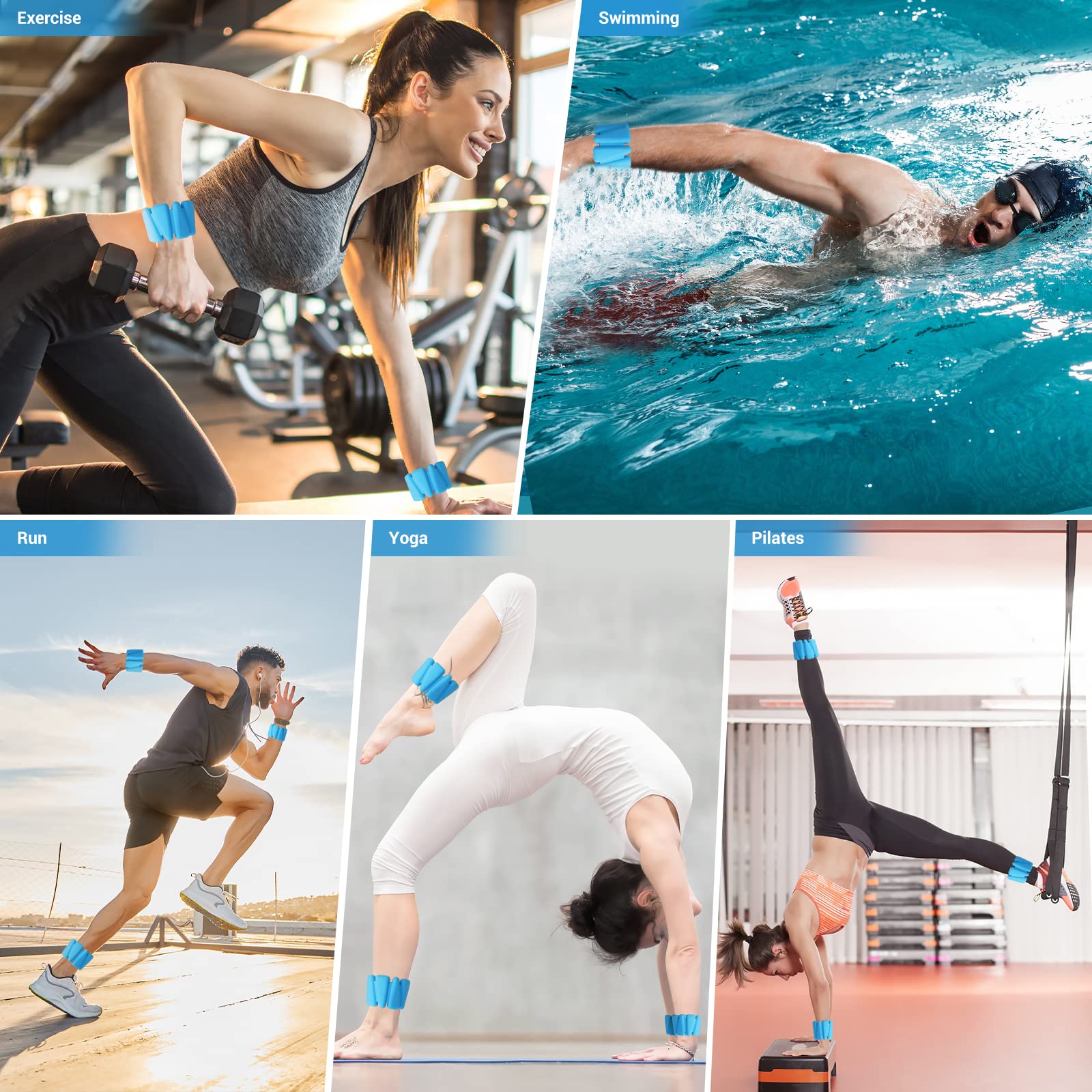 Lot De 2 Poids De Poignet Et Cheville Réglables 0,9 Kg – Silicone Confortable Pour Yoga, Pilates, Natation, Jogging Et Fitness