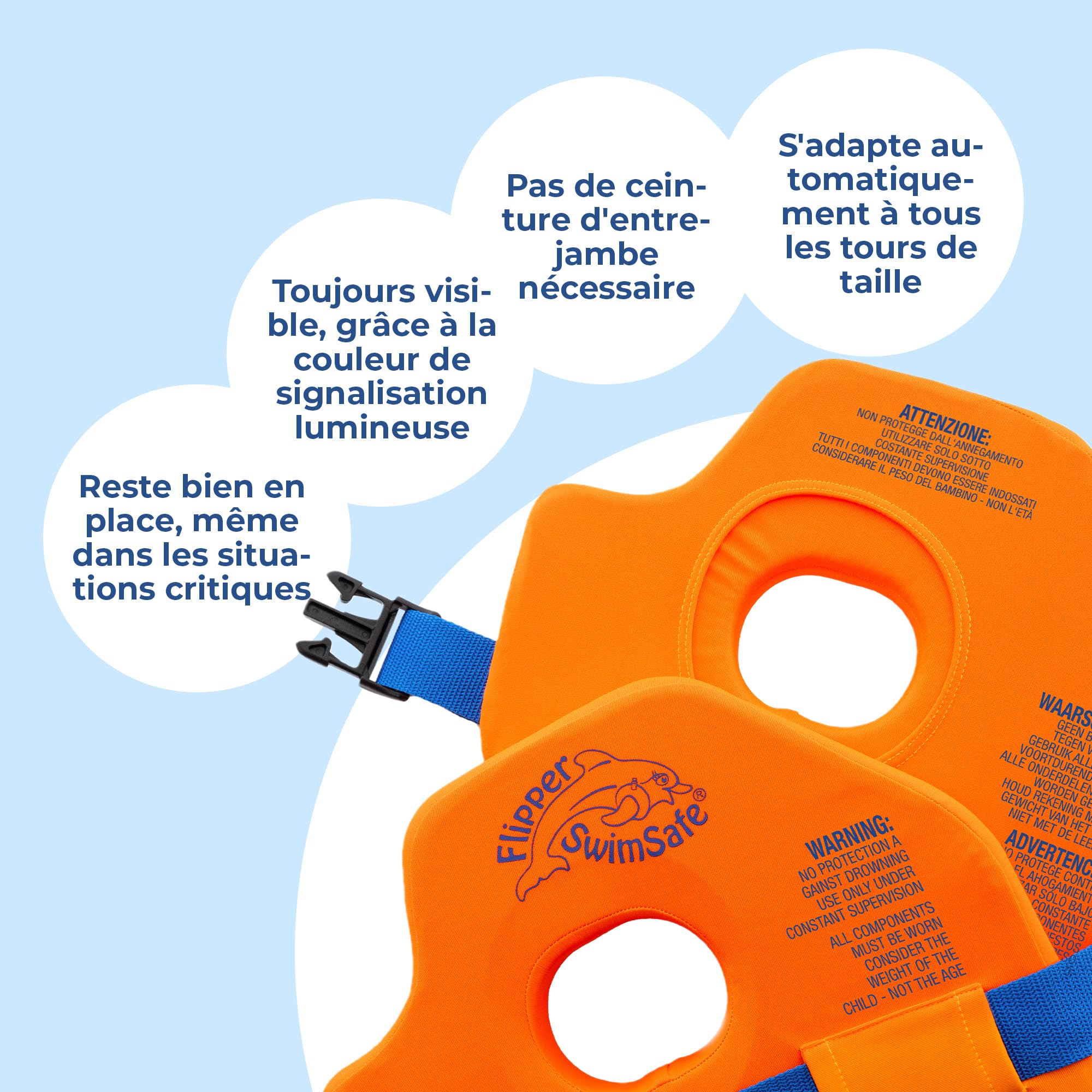 Flipper SwimSafe 1400 - Gilet de Sauvetage pour Enfants de 11 à 30 kg, avec Noyau en Mousse pour Un Soutien sûr Lors de l'apprentissage de la Natation, Ajustement Facile grâce aux Sangles réglables