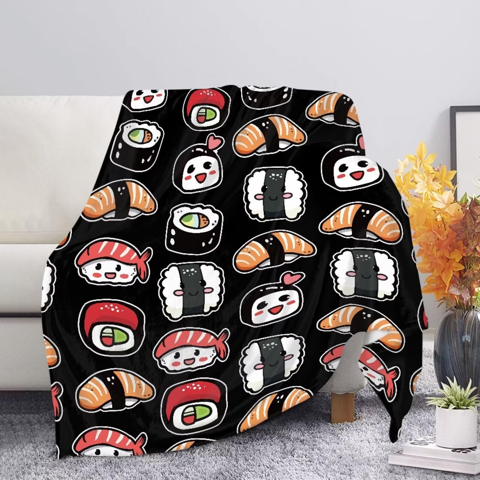 Allcute Cute Sushi Throw Blanket for Couch Sofa Throws Fluffy Soft Winter Fall Blanket Home Decor Living Room Black Throw Blankets