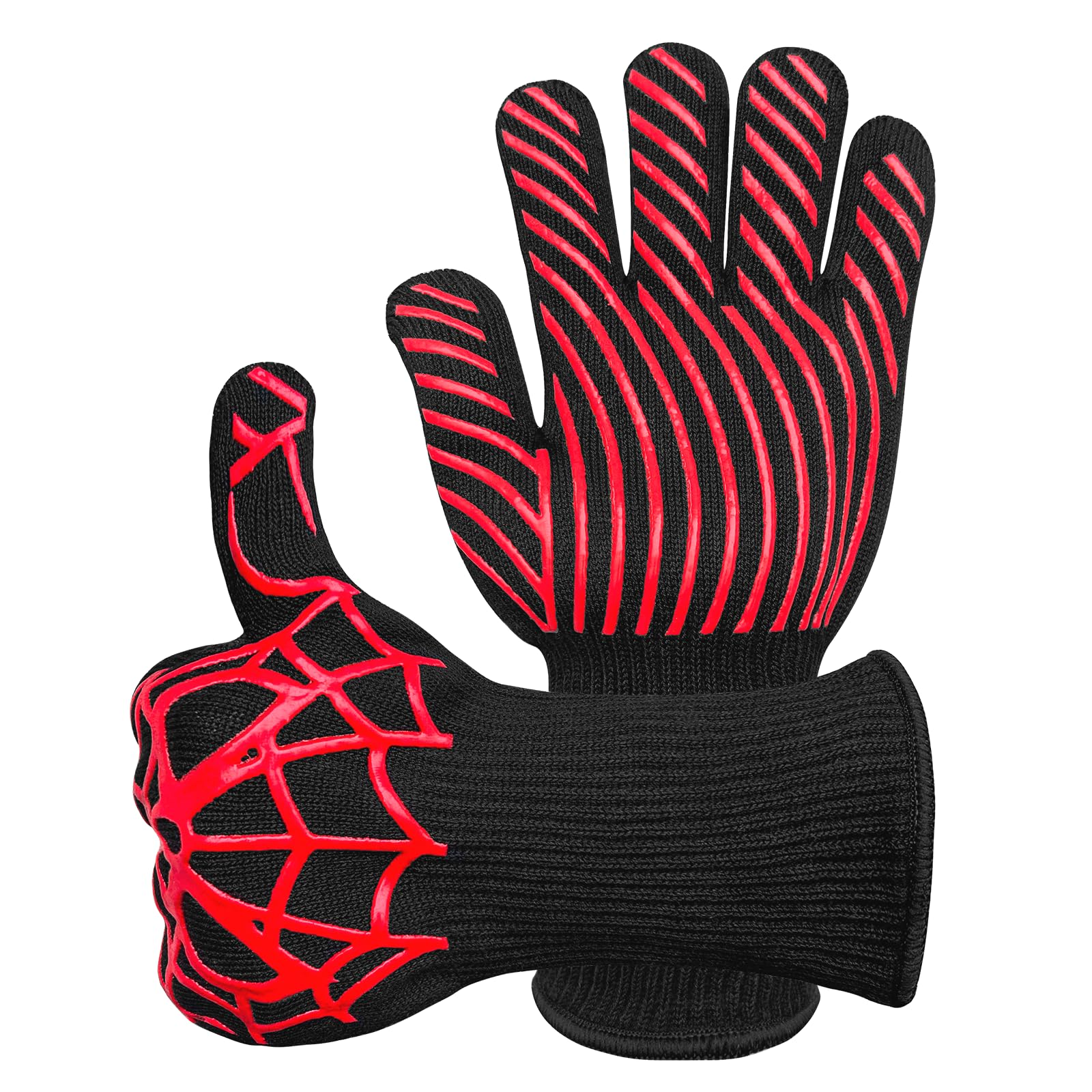 Newding 2 Pcs BBQ Gloves and Oven Gloves, Extreme Heat Resistant to 800C, Non-Slip Silicone Grilling Mitts for Barbecue Baking
