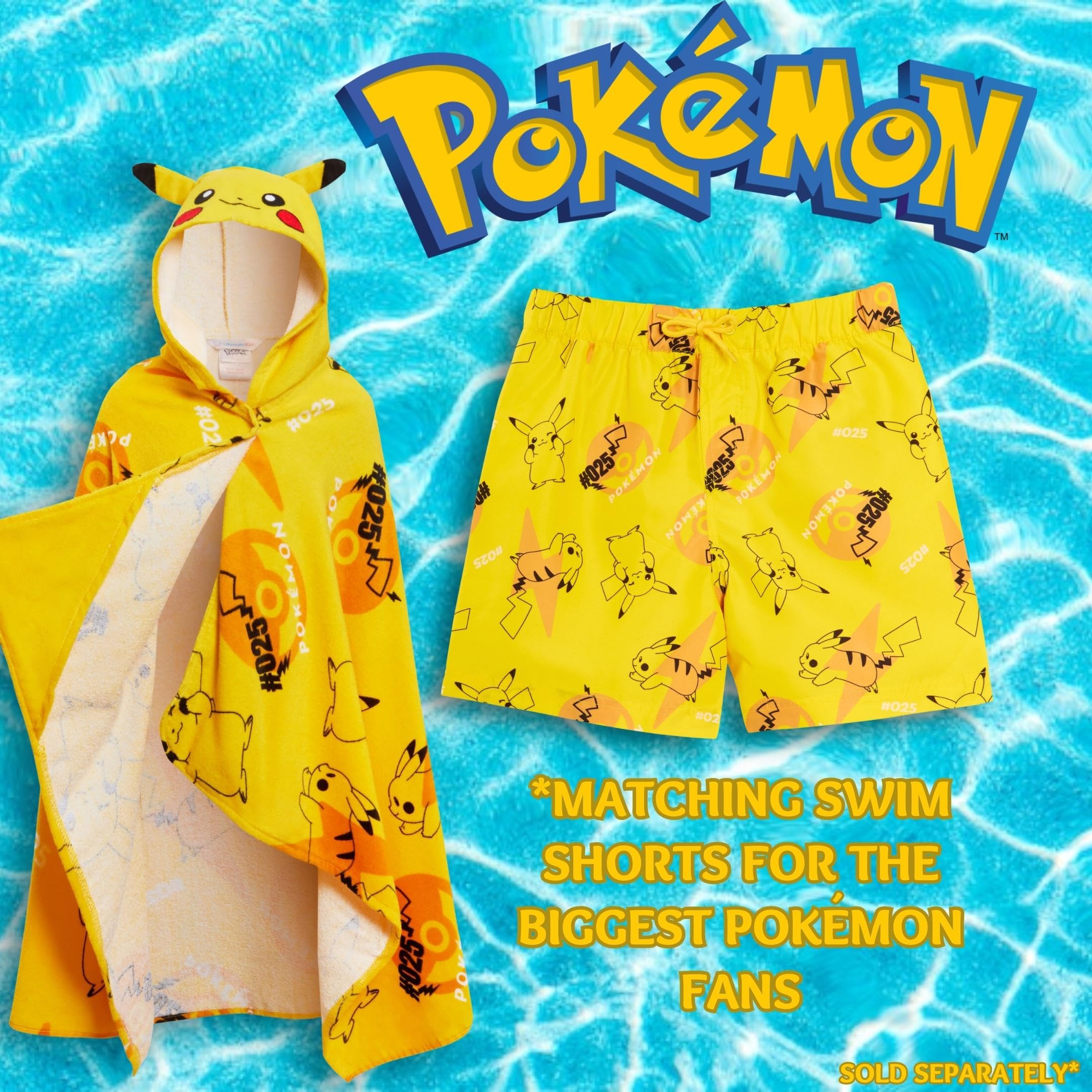 Asciugamano con cappuccio Pikachu 100% cotone Bambini Orecchie 3D Vestiti Pikachu Poncho Asciugamano da spiaggia Bagno Asciugamano per nuoto Omslag
