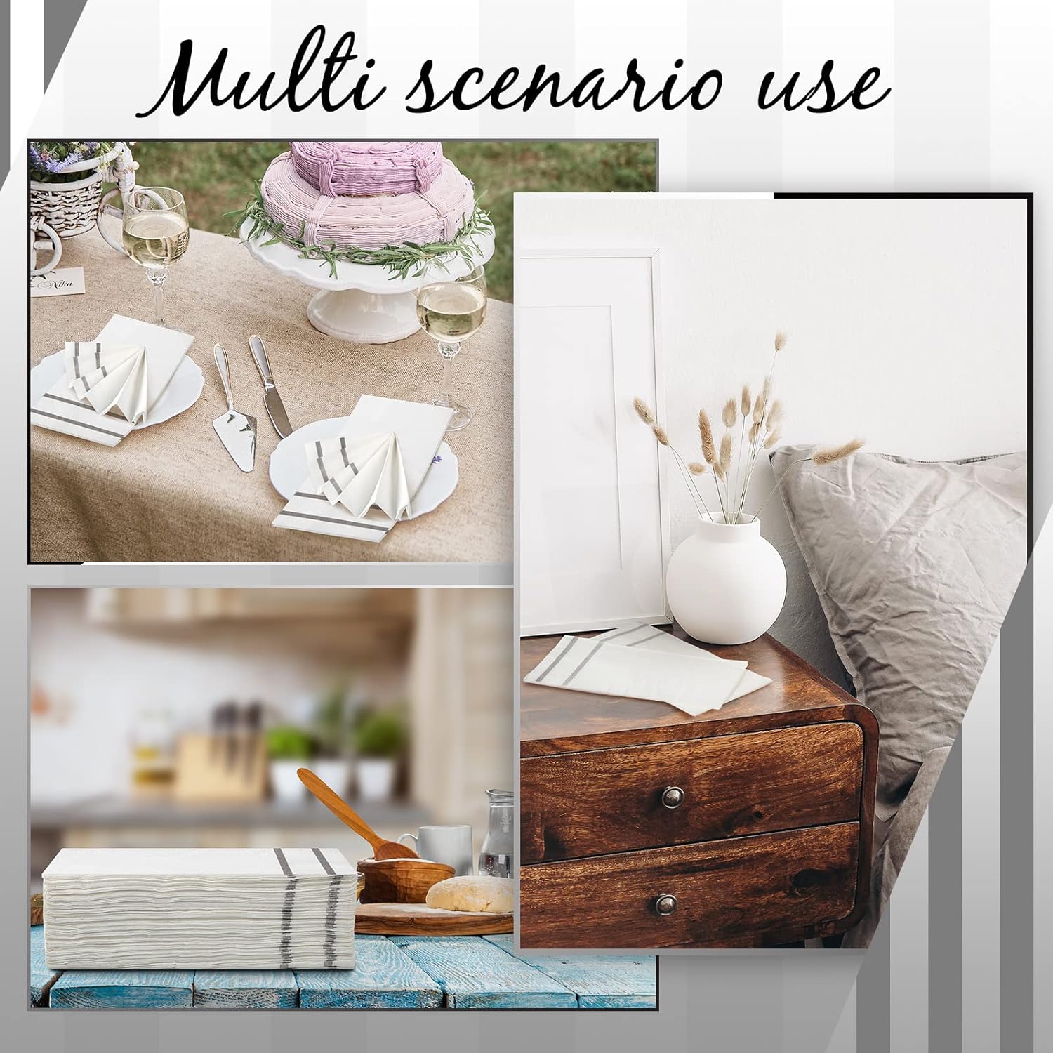 400 Pack Disposable Guest Towels for Bathroom Paper Hand Towels Bulk Elegant Dinner Napkins Decorative Paper Napkins for Bathroom Kitchen Parties Weddings (Silver Gray)