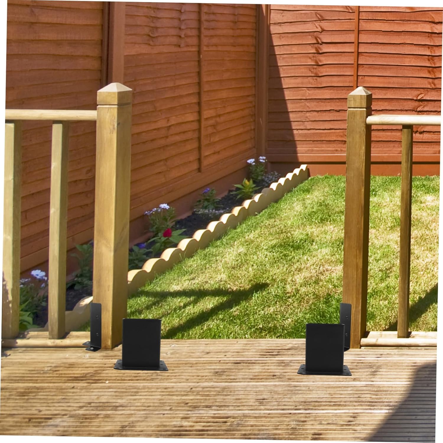 NUOBESTY Metal Square Post Base Bracket for Fence and Pavilion Support Heavy Duty Galvanized Steel Easy Installation Suitable for Deck and Railing 2-Pack