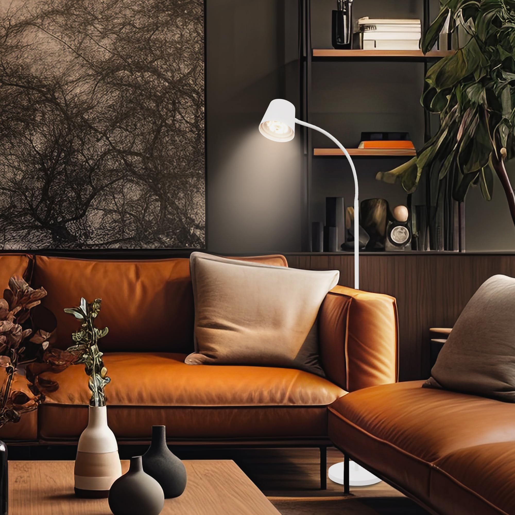 BRILONER - Lampa podłogowa LED bezprzewodowa, dotykowa, ściemniana, z wymiennym akumulatorem, lampa do czytania, salonu, uplighter, 126,5 cm, biała – maksymalna funkcjonalność