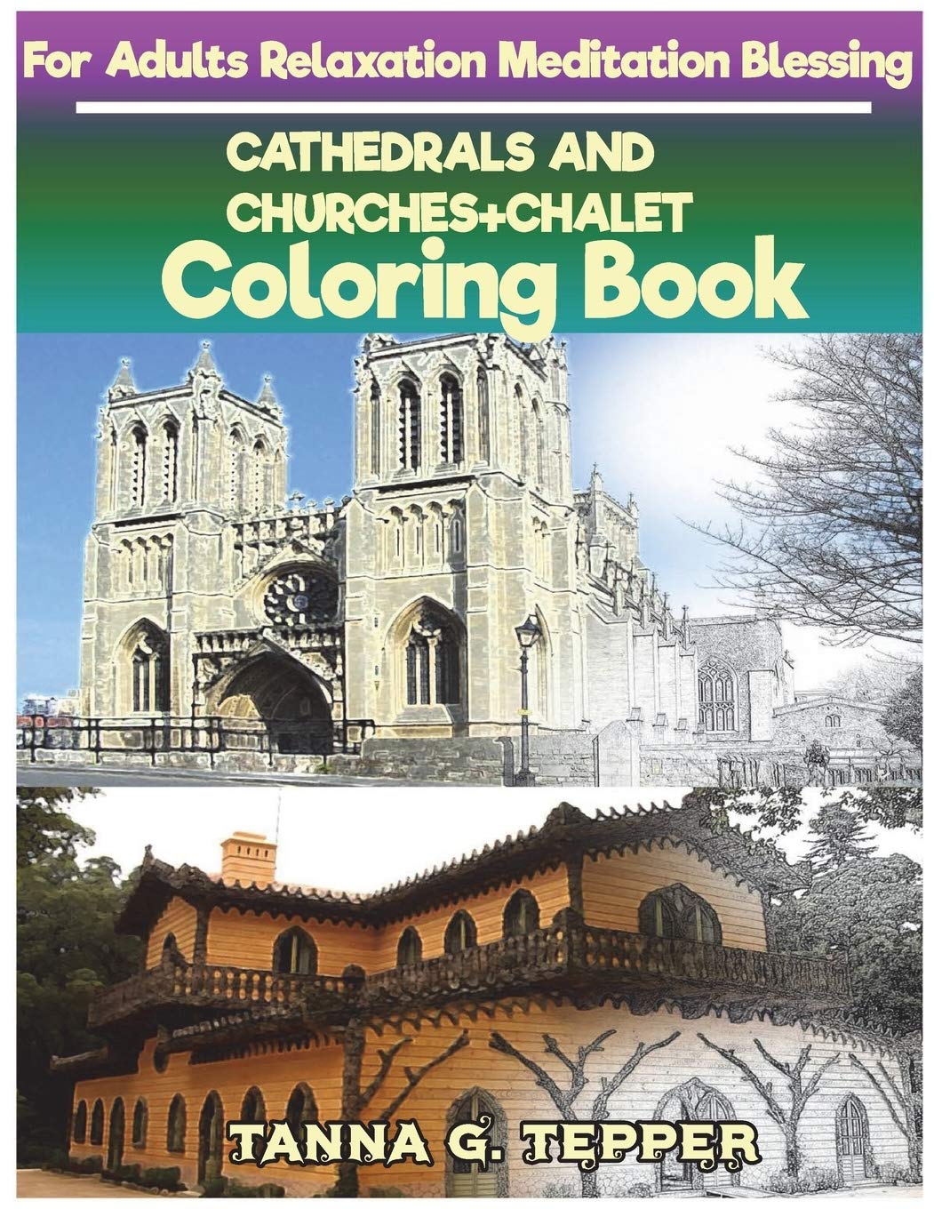 CATHEDRALS AND CHURCHES+CHALET Coloring book for Adults Relaxation Meditation: Sketch coloring book Grayscale Pictures