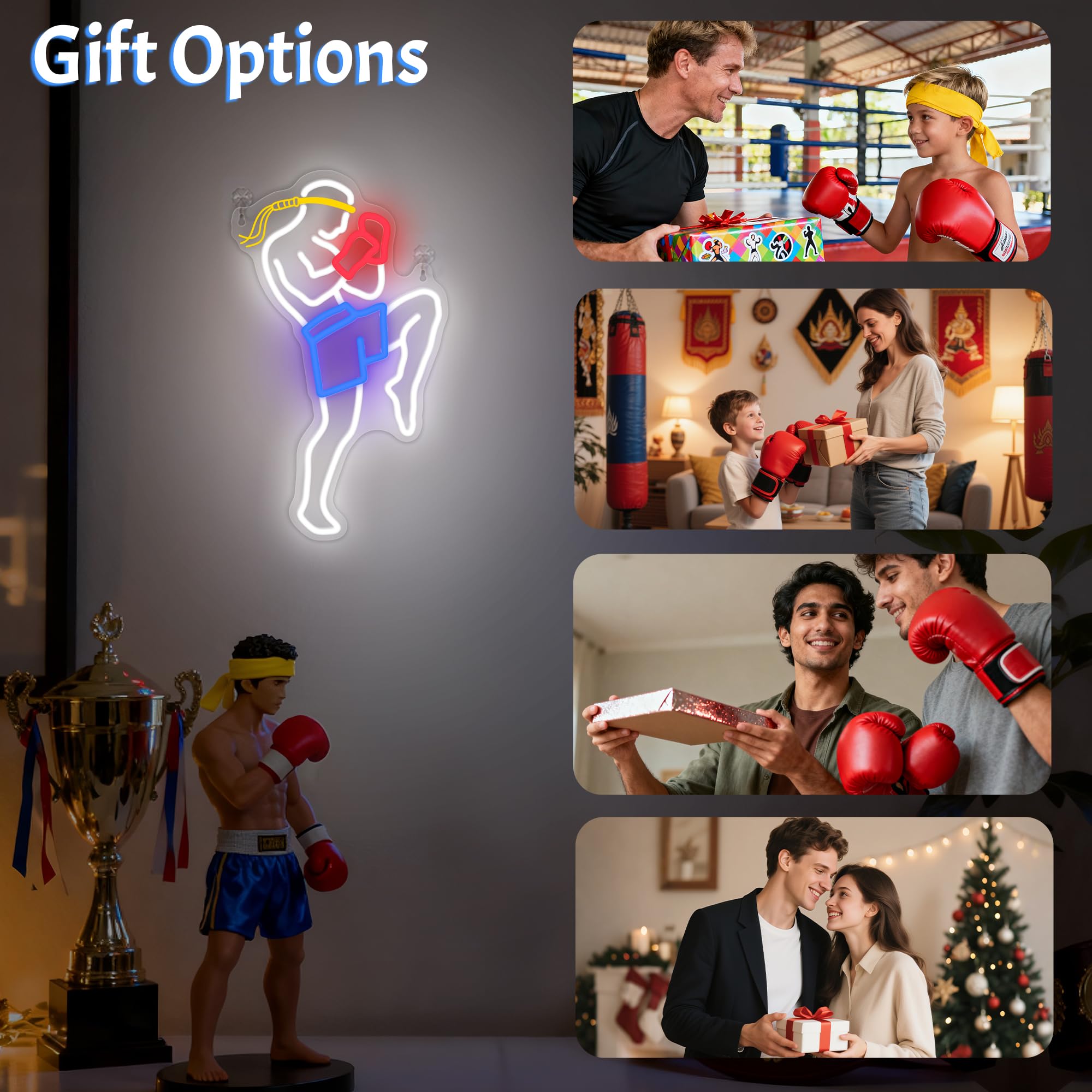 OkiyiD Insegna al neon Muay Thai per uomini, arti marziali, decorazione da parete a tema sport di combattimento, decorazione per stanza con alimentazione USB e catena da appendere, regalo ideale per