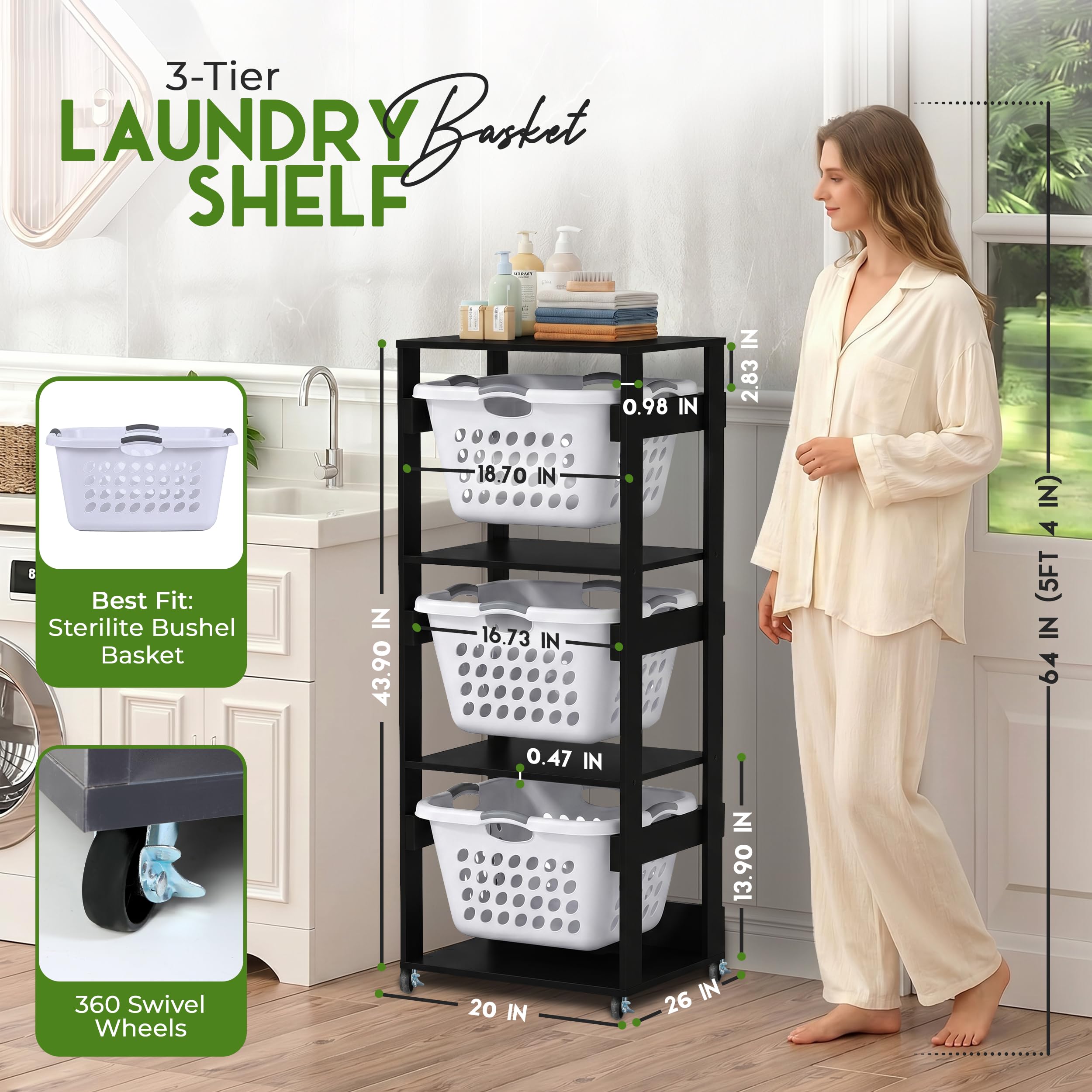 Best Laundry Basket Holder 2026: 5 Sorter Shelves Ranked 2 LEAPOAK Laundry Basket Holder Shelf, Stackable Laundry Sorter, Black, 3 Tier - product photo