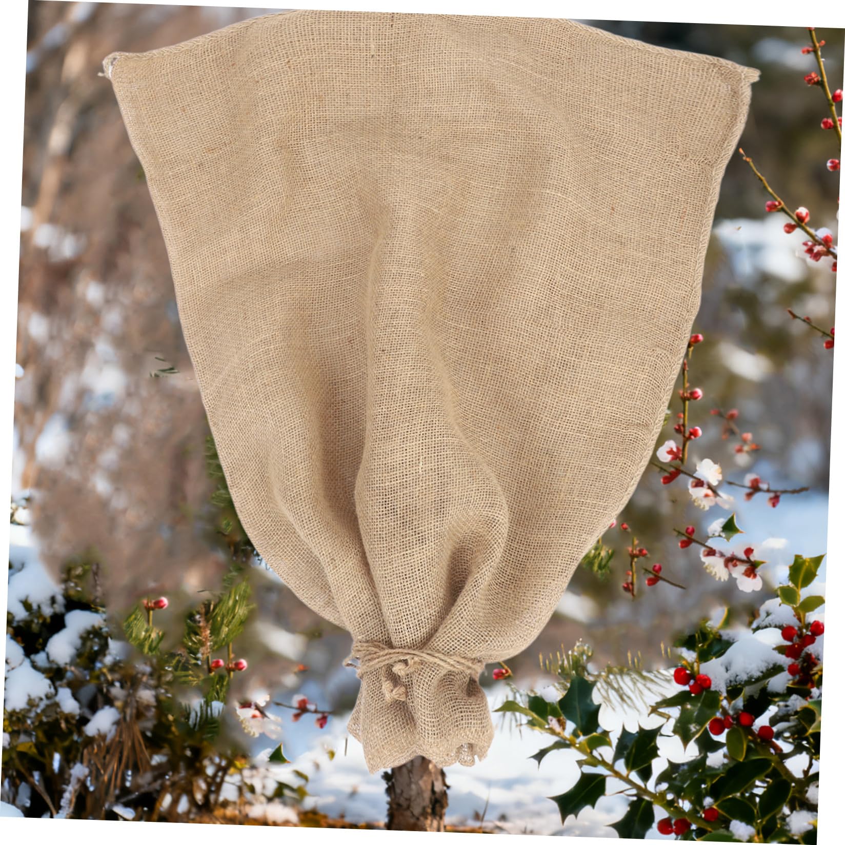 Abaodam 2 Pezzi Coperture per Piante in Iuta Antigelo con Coulisse Regolabile 80X100 CM, Sacchi Isolanti Riutilizzabili per Protezione Invernale di Arbusti e Alberi da Frutto, Resistente a