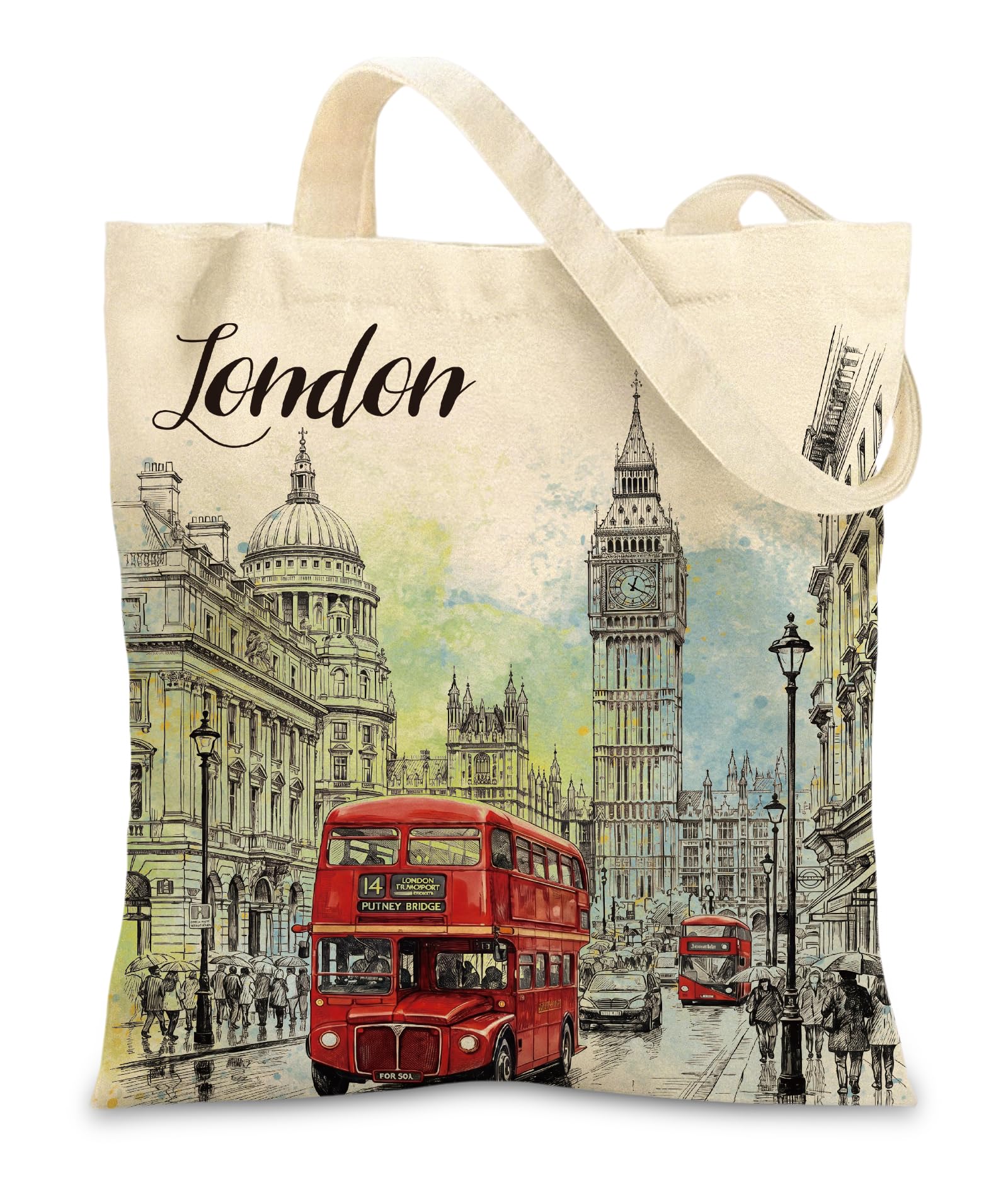 London Canvas Tote Bags for Women - Girls Reusable Shopping Gym Totes