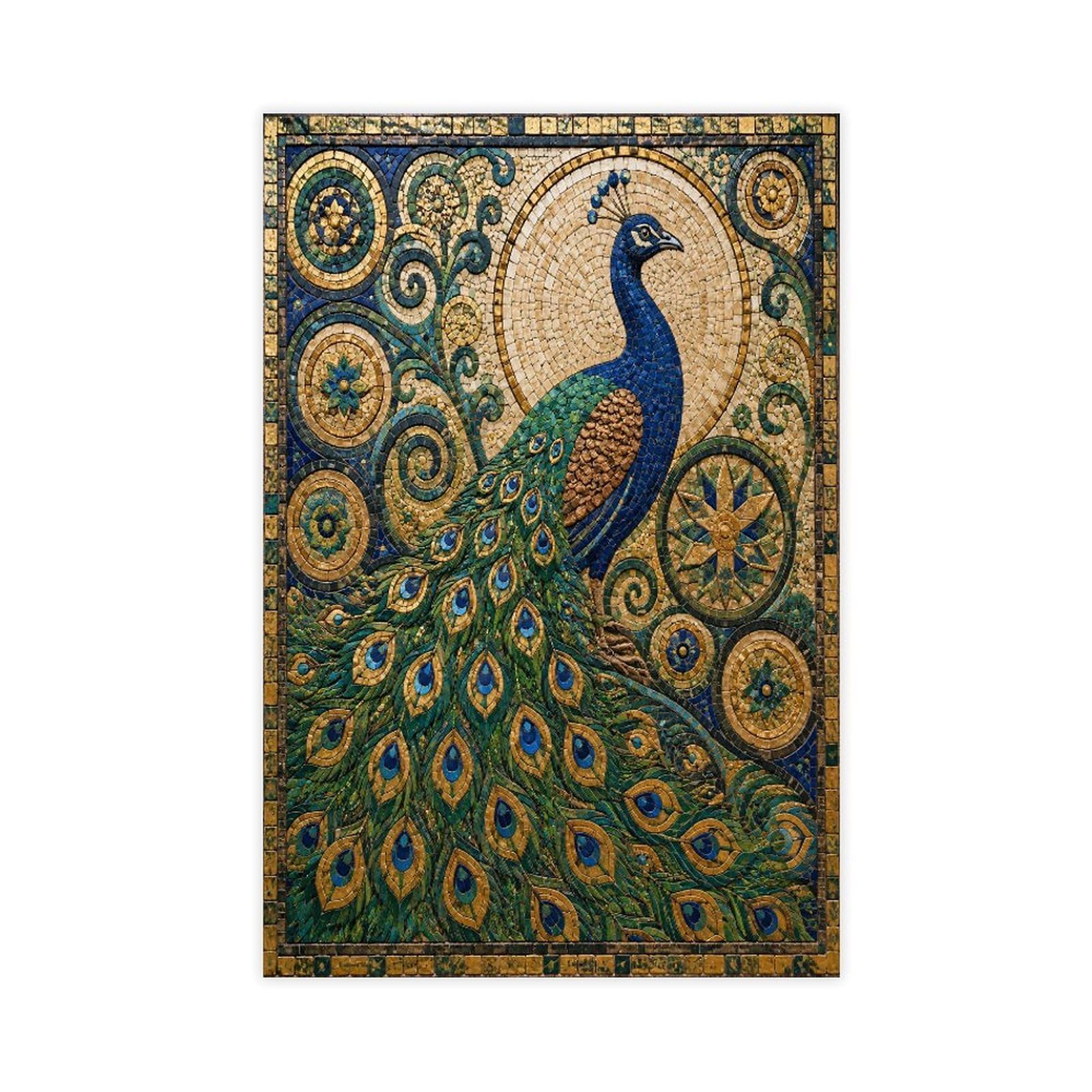 H3b8u2y5 Unframe-Style-11 Peacock Mosaic Canvas Wall Art, Stylized Tail Bedroom