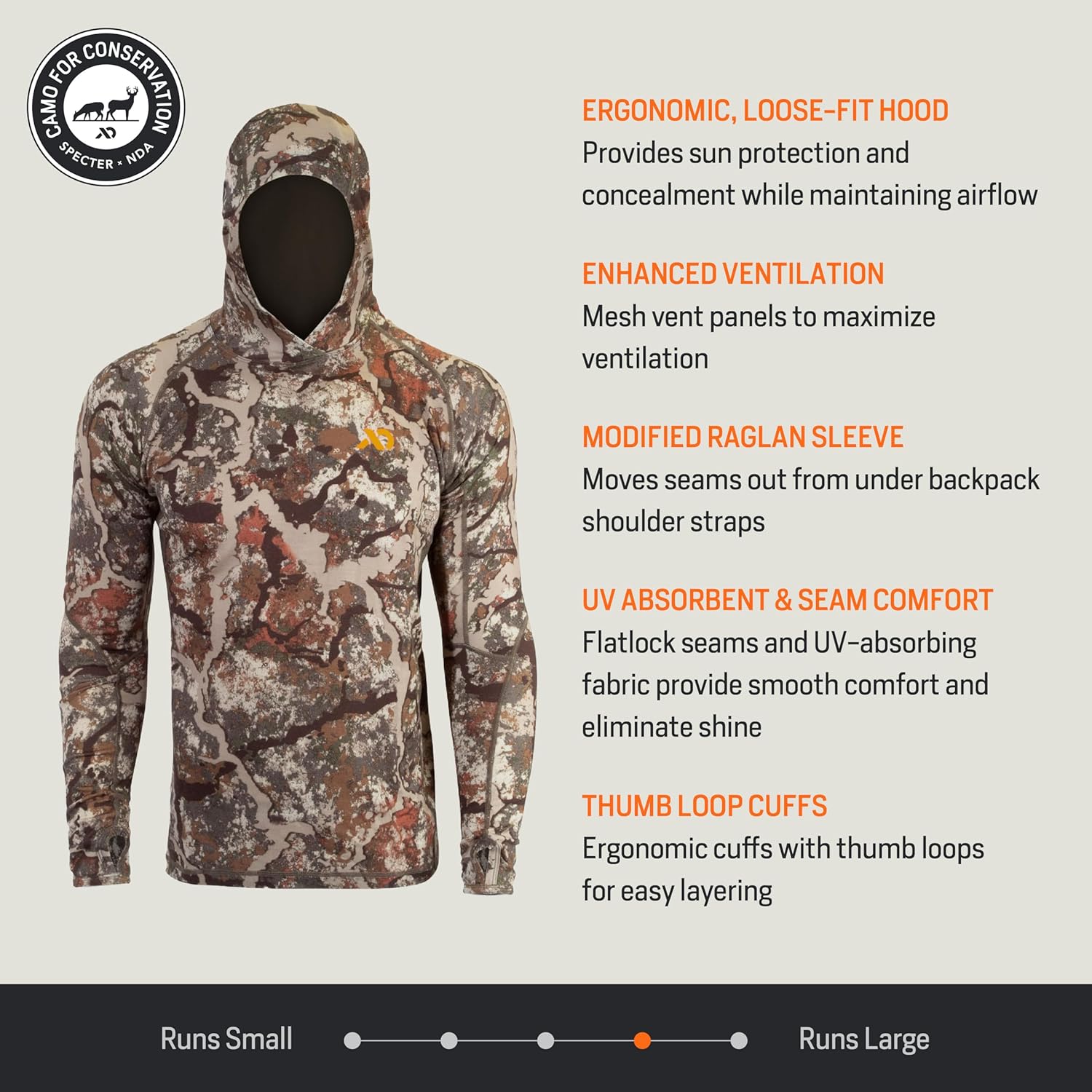 First Lite Men’s Wick Hoody - Merino Wool Ultralight Camo Hunting Base Layer, Quick Dry, UV Protection Hunting Clothing