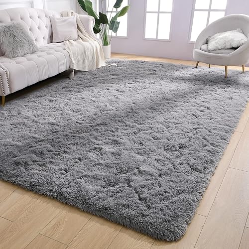 AROGAN Alfombras de lujo de 5 x 8 pies, alfombra de dormitorio súper suave y esponjosa, alfombra lanuda gris para sala de estar, habitación de los