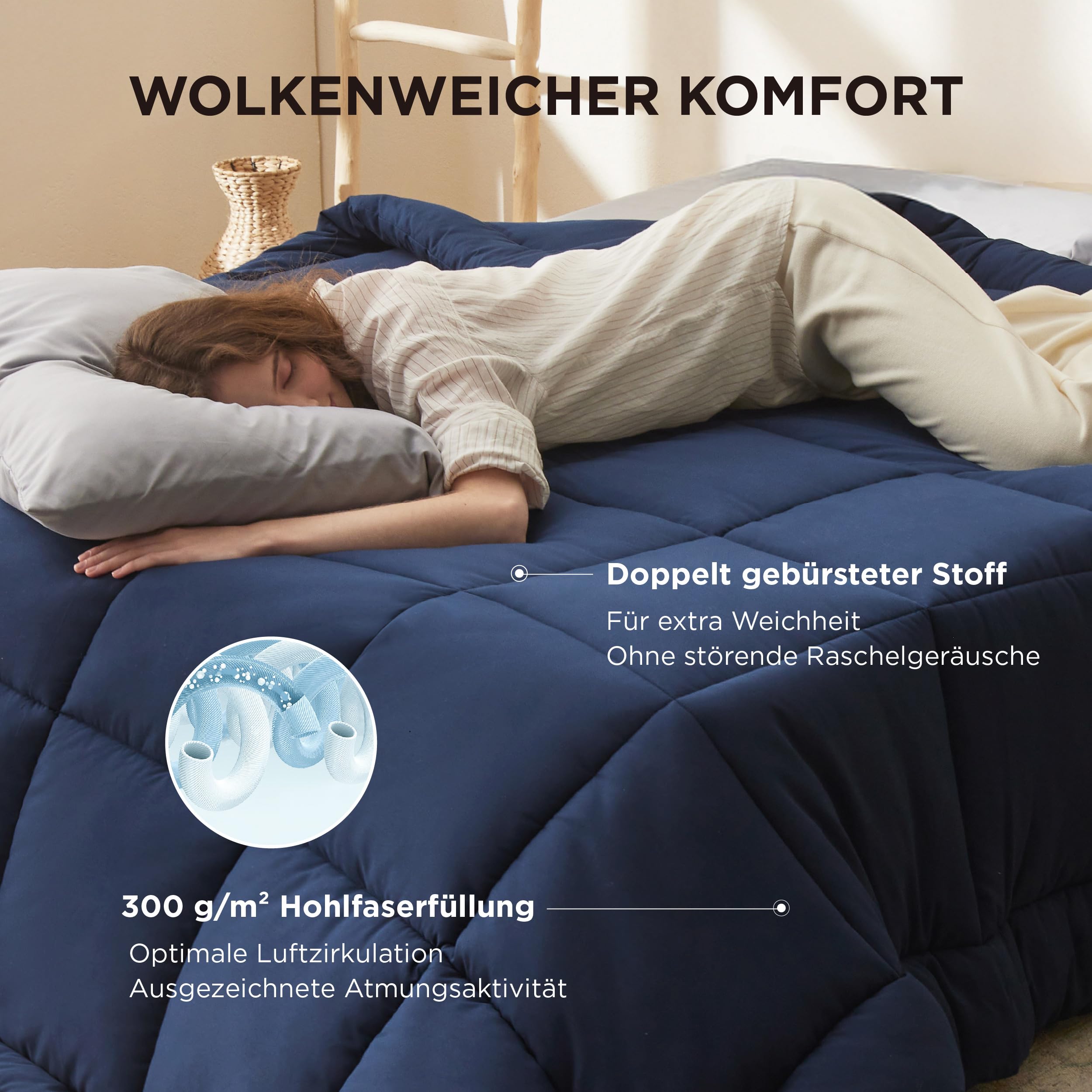 Bedsure Piumone 200x200 4 Seizoenen - Copriletto 200x200cm Certificato Oeko-TEX - 300GSM Morbido Caldo Piumino Coperta da Letto per Allergici, Blu