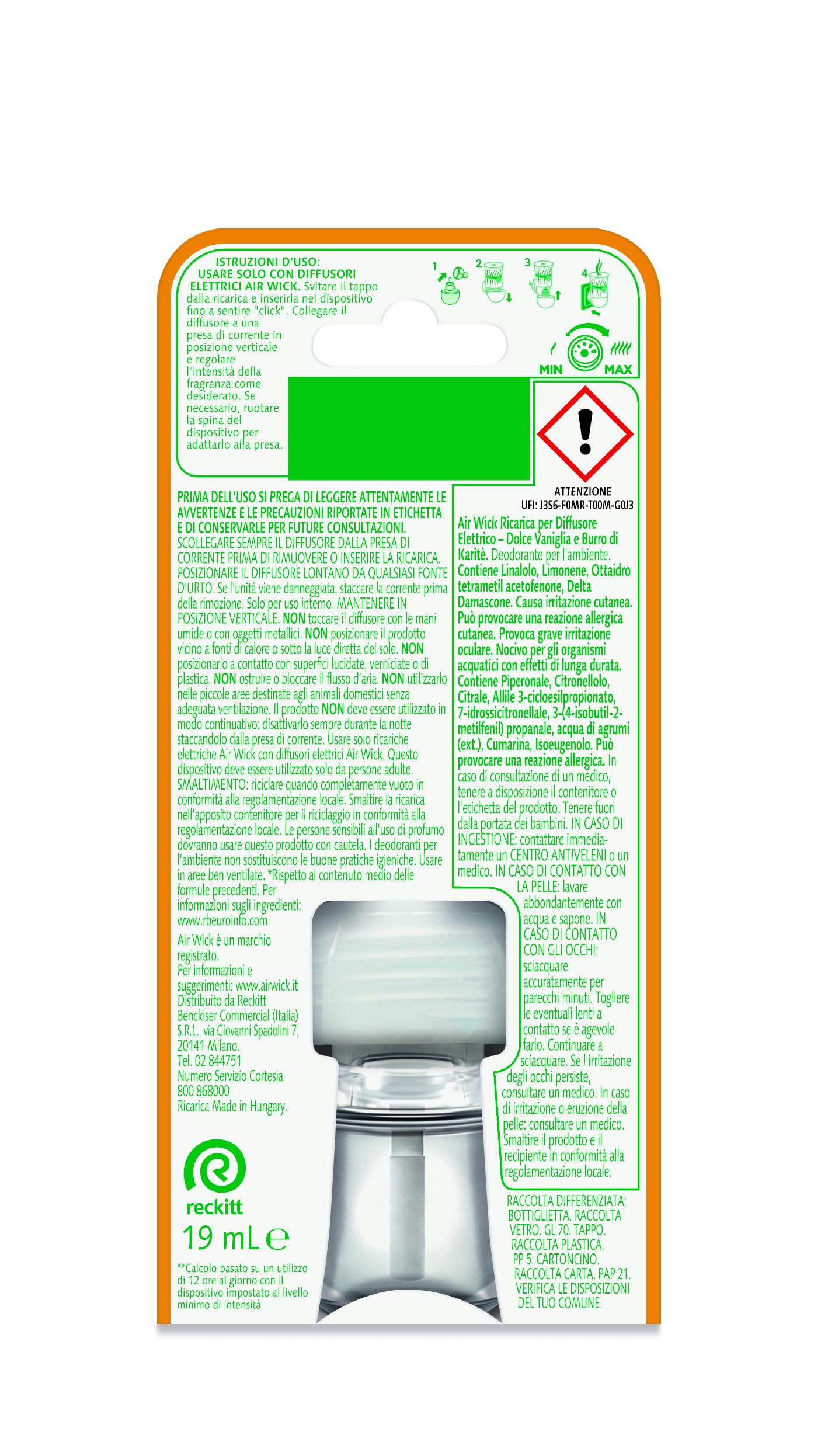 Air Wick Diffusore Elettrico di Oli Essenziali, 2 Ricariche per Diffusore Elettrico alla Fragranza Dolce Vaniglia e Burro di Karitè, Profumatore per Ambienti Elettrico con Oli Essenziali