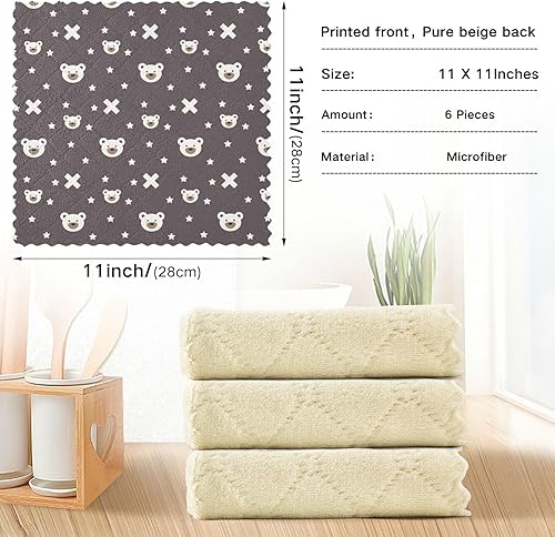 Miniatura 4 de Bears on Dark Quality Decorative Microfiber Cleaning Cloths Fast Drying Set of 6 Kitchen Tea Towels Reusable for Restaurant Sink