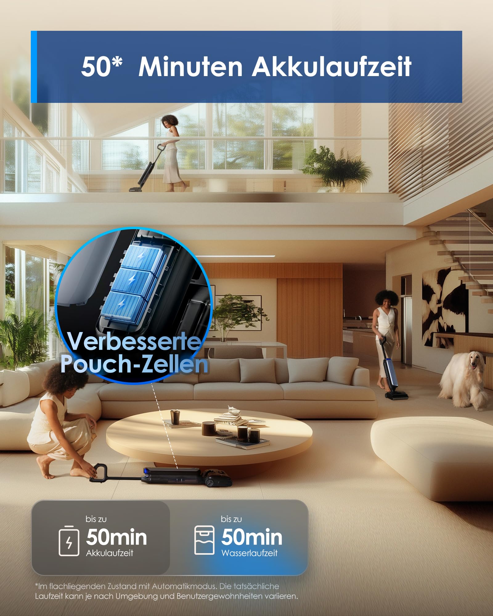 Tineco Floor One S9 Artist Nass Trockensauger, 22000Pa, 360° SmoothDrive, Anti-Tangle, 85°C Flashdry, 50Min Laufzeit