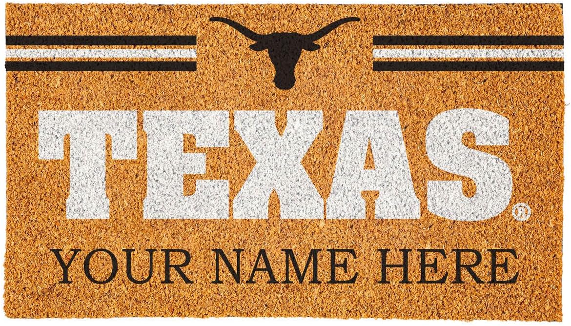 Team Sports America NCAA University of Texas College Personalized Coir Door Mat, 18 x 30 Inches Custom Name Doormat, Front Door Welcome Mats