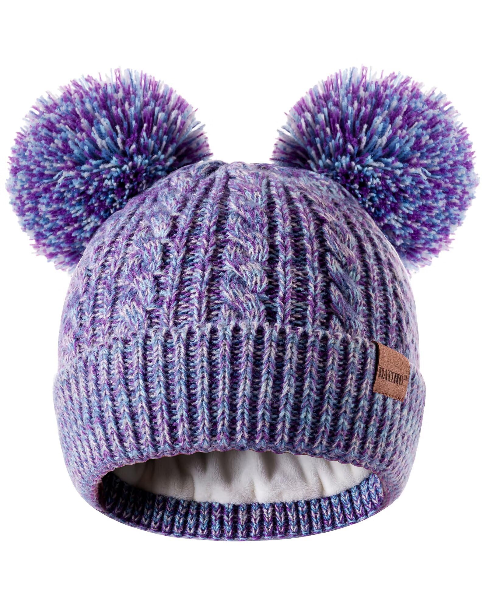 Gorro de invierno para niños pequeños, gorro con doble pompón y forro polar cálido, accesorios para niñas, gorro de punto