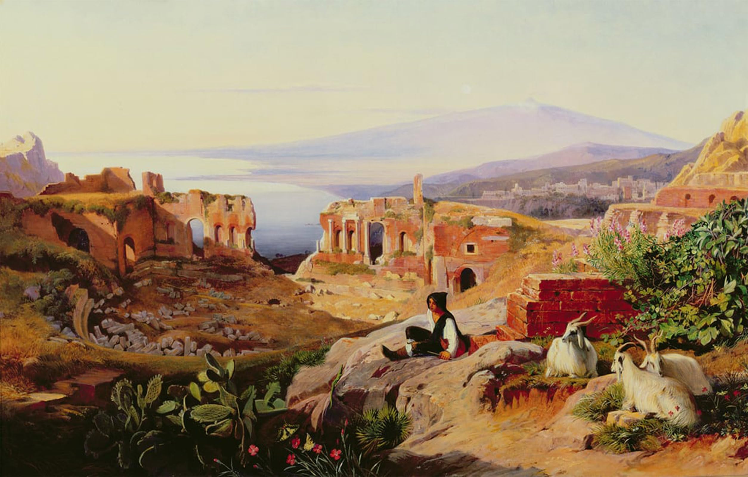 Posteriik No Frame Vintage Print Pop Art Landscape Artwork Taormina By Edward Leaars Art Prints For Office Home Decor 60X90cm