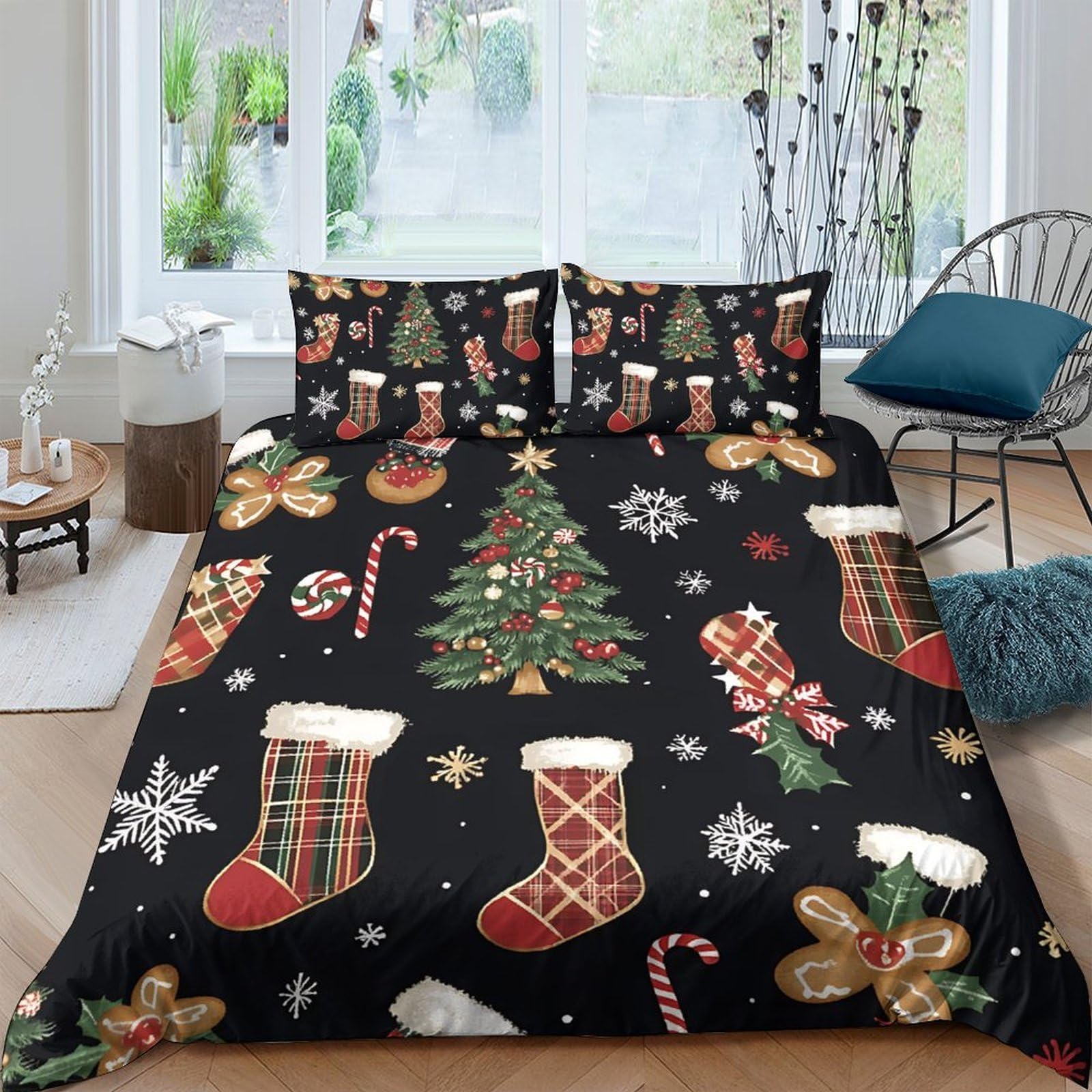 Ctjqhvkz Style-3 3D Printed Christmas Tree Fitted Sheet Microfiber Bedroom Decor Candy Cane Bed Cover For Home Dorm Gift Single（135X200cm）