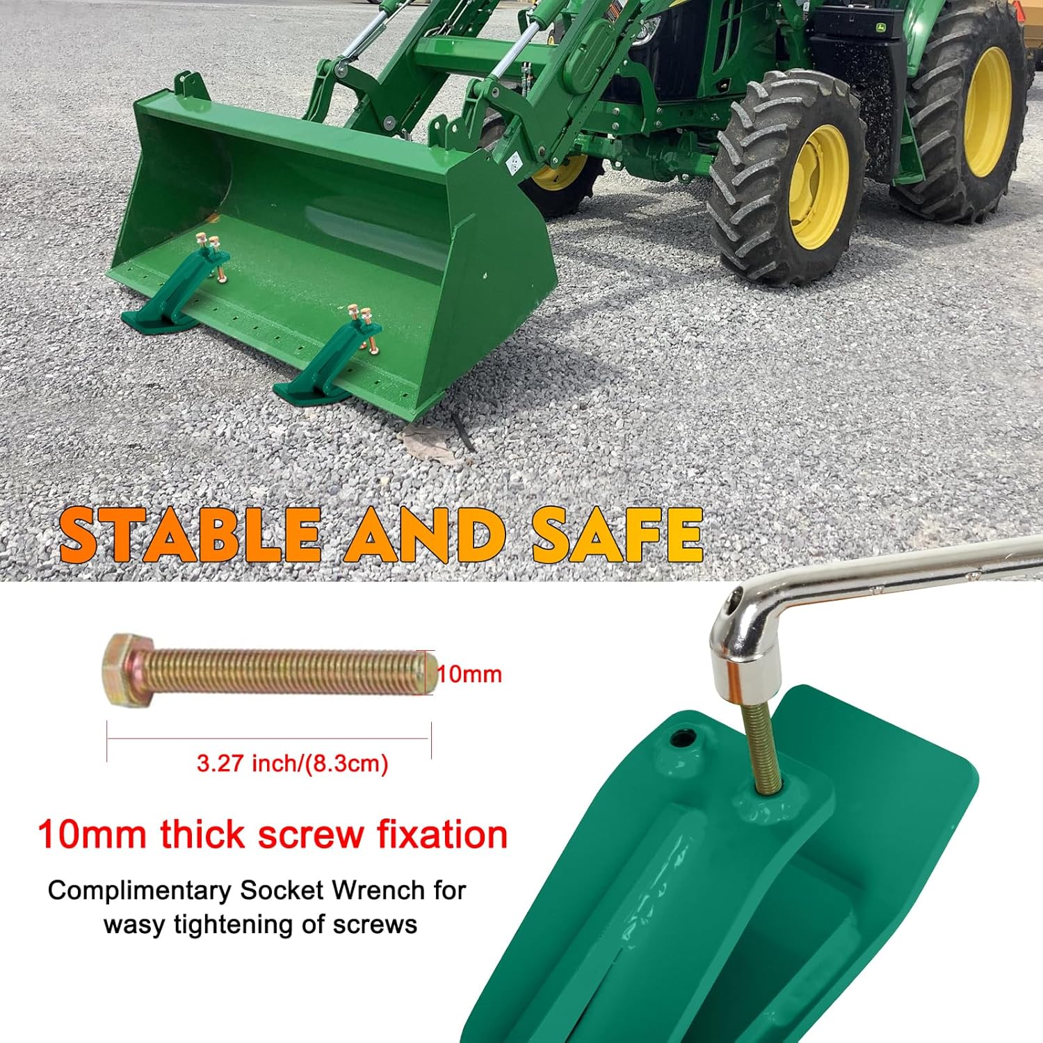 Tractor Bucket Protector, EBESTTECH 2 PCS Bucket Edge Anti-Skid Device Ski Edge Protector Double Hexagon Lock Nuts and Bolts,for Snow Leaves Removal Spreading Gravel,Green