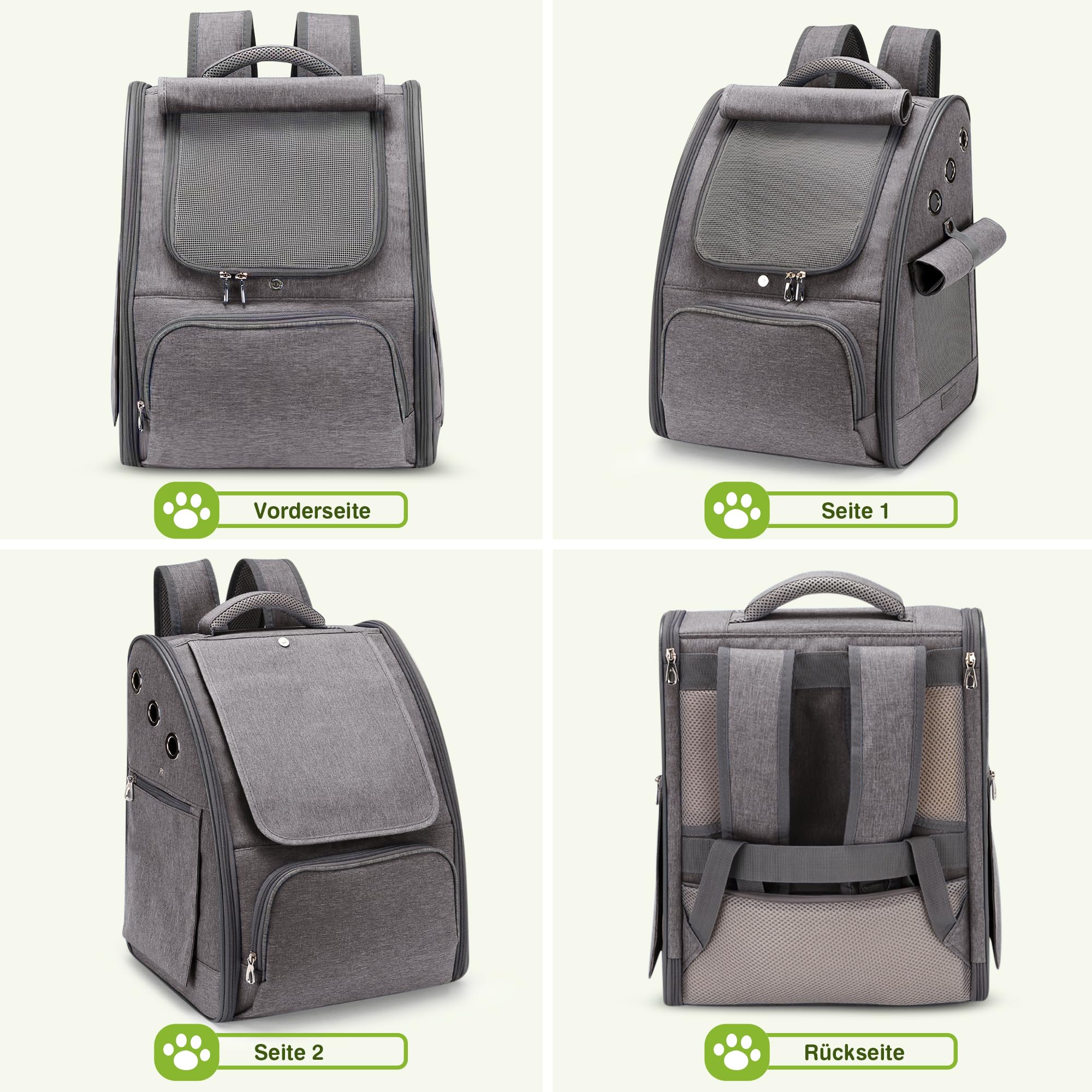 ALLSOPETS Katzenrucksack, Faltbarer Atmungsaktiver Hunderucksack mit Sonnenschutz für Klein Hunde und Katzen Ideal für Reisen Camping und Wandern (Graphitgrau)