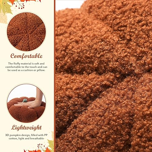Miniatura 3 de 2 almohadas de felpa de calabaza simulada de 11 x 9.5 pulgadas, almohada 3D con forma de cojín de Acción de Gracias, decoración de otoño, almohadas