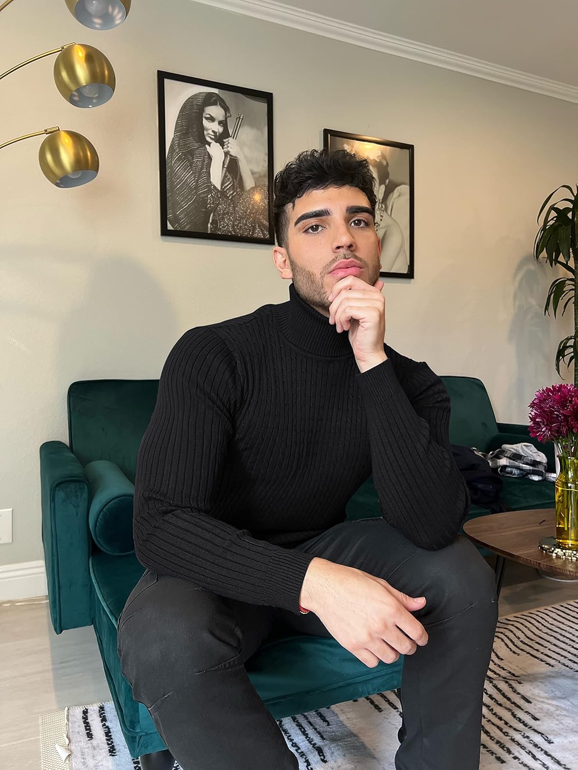 COOFANDY Men's Slim Fit Turtleneck Sweater Casual Twist Patterned Pullover Knitted Sweaters - Image 2