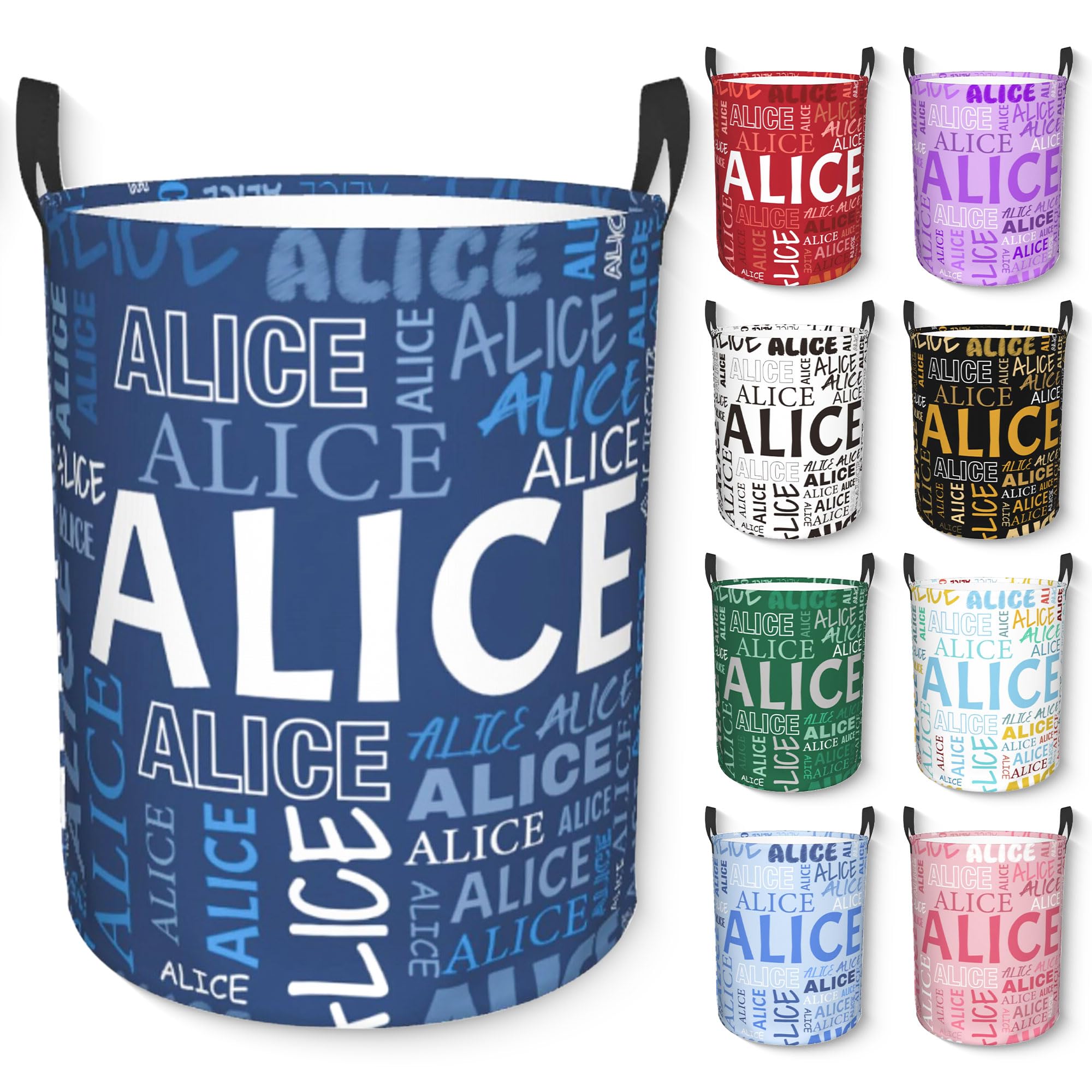 Custom Laundry Basket with Name Personalised Kids Dirty Clothes Laundry Hamper Customised Waterproof Round Storage Basket With Handles for Bedroom Bathroom Girls Boys Men Women