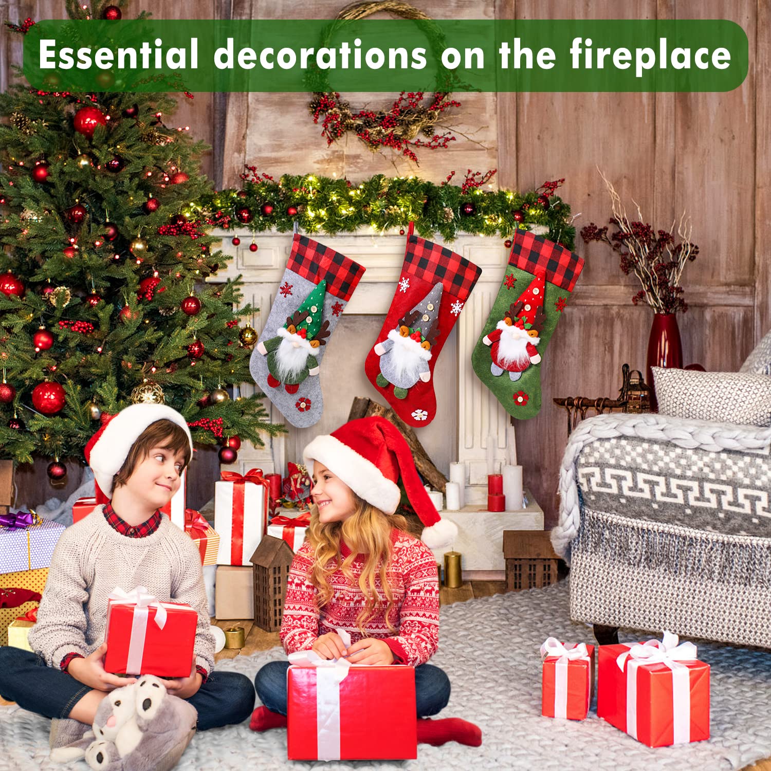 Weihnachtsstrumpf für Kamin 3 Sets