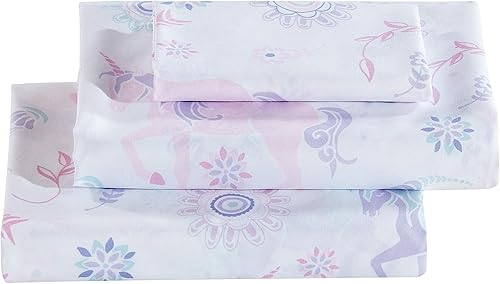 AZORE LINEN Juego de sábanas para niños, microfibra cepillada súper suave y de fácil cuidado (unicornio blanco, Queen)