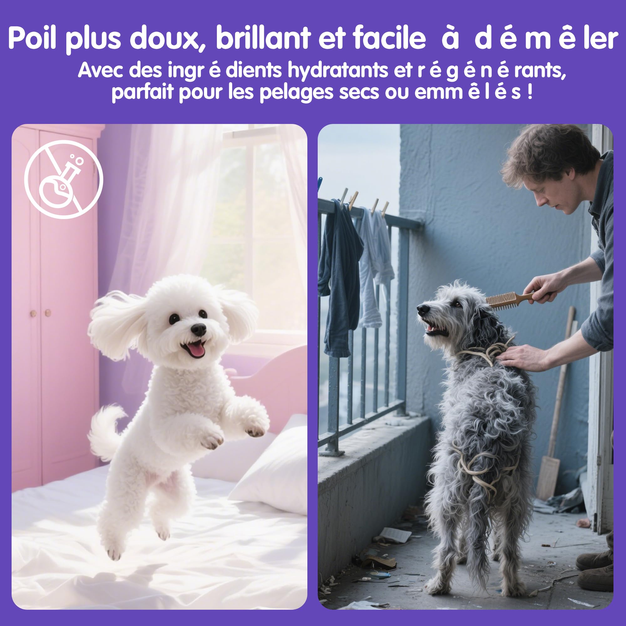 Spray Démêlant pour Chien et Chat, 200ml sans Rinçage, Action Démêlante, Hydratante, Antioxydante Régénérante et Antioxydante, Adapté aux Animaux Domestiques à la Peau Sèche, Irritée, Sensible