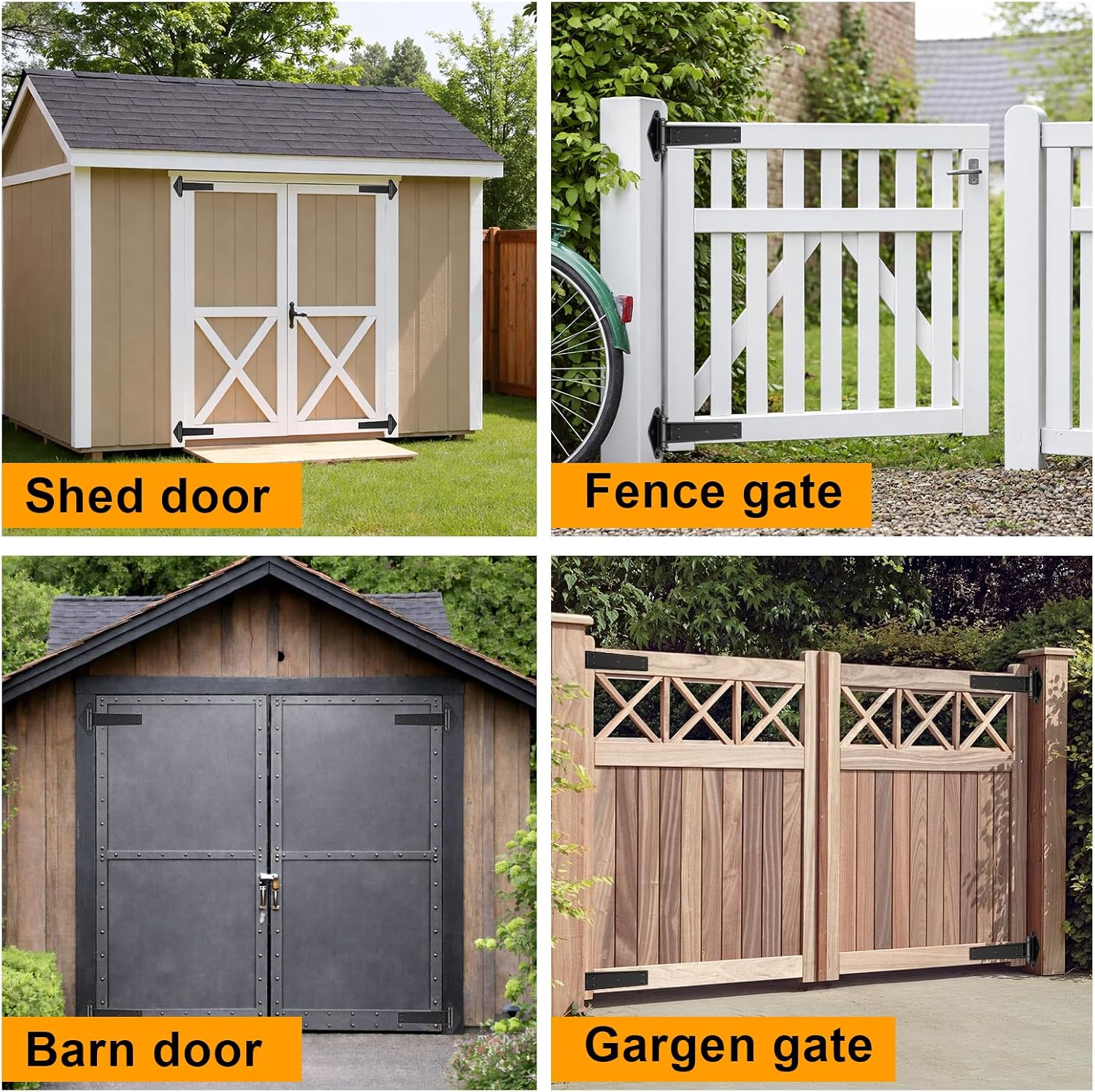 Heavy Duty Gate Hinges 13" 1100Lbs Capacity Solid Carbon Steel | Bolt-On/Weld-On Door Hinges, Metal Gate for Wooden/Metal Gates, Garden Door, Garage, Shed, Fence (2 Pair)