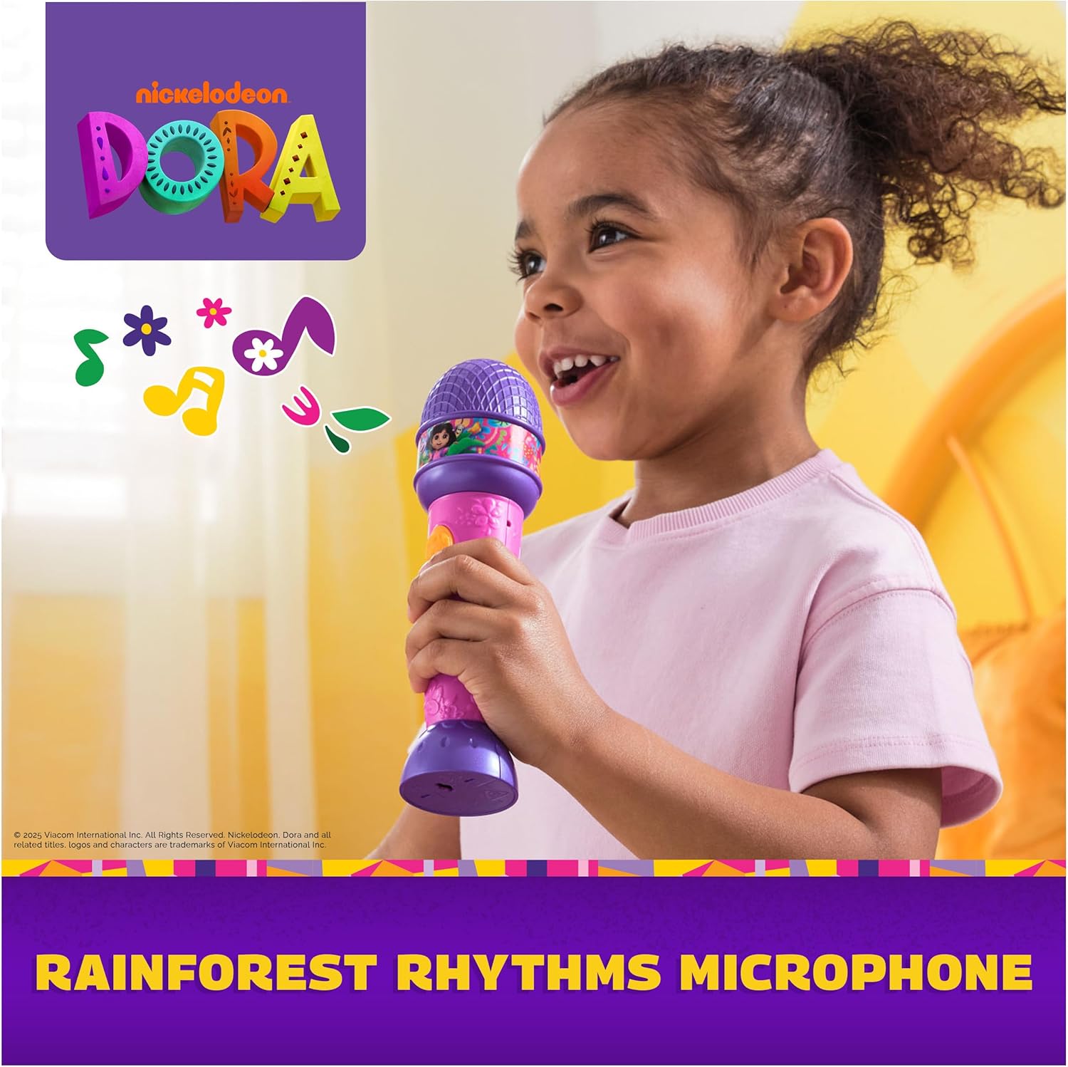Dora, Rainforest Rhythms Microphone with Music, Sound Fx & Bilingual Phrases, Kids Toys for Girls & Boys Ages 3 and Up